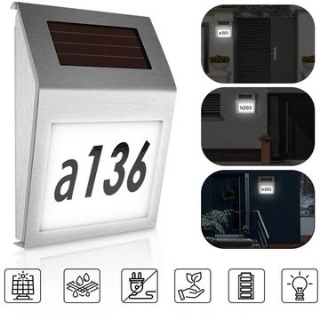 Home safety LED Solarleuchte Edelstahl Hausnummernlampe mit Zahlen Buchstaben, LED fest integriert, Tageslichtweiß