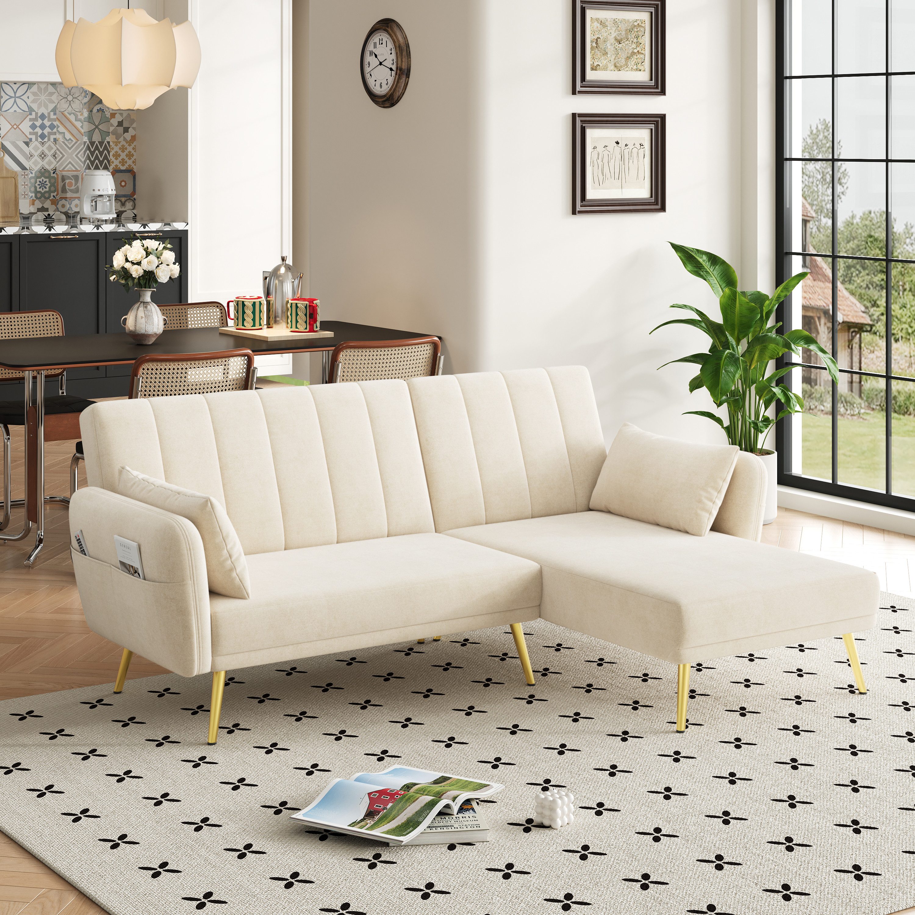 Merax Schlafsofa L-Form Klappsofa Samt Schlafsofa Ecksofa mit Schlaffunktio günstig online kaufen