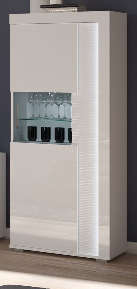 xonox.home Stauraumvitrine Skylight (Midischrank in weiß Hochglanz, 60 x  148 cm) inklusive LED Frontbeleuchtung