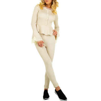 Ital-Design Freizeitanzug Damen Freizeit, Stretch Zweiteiler in Creme