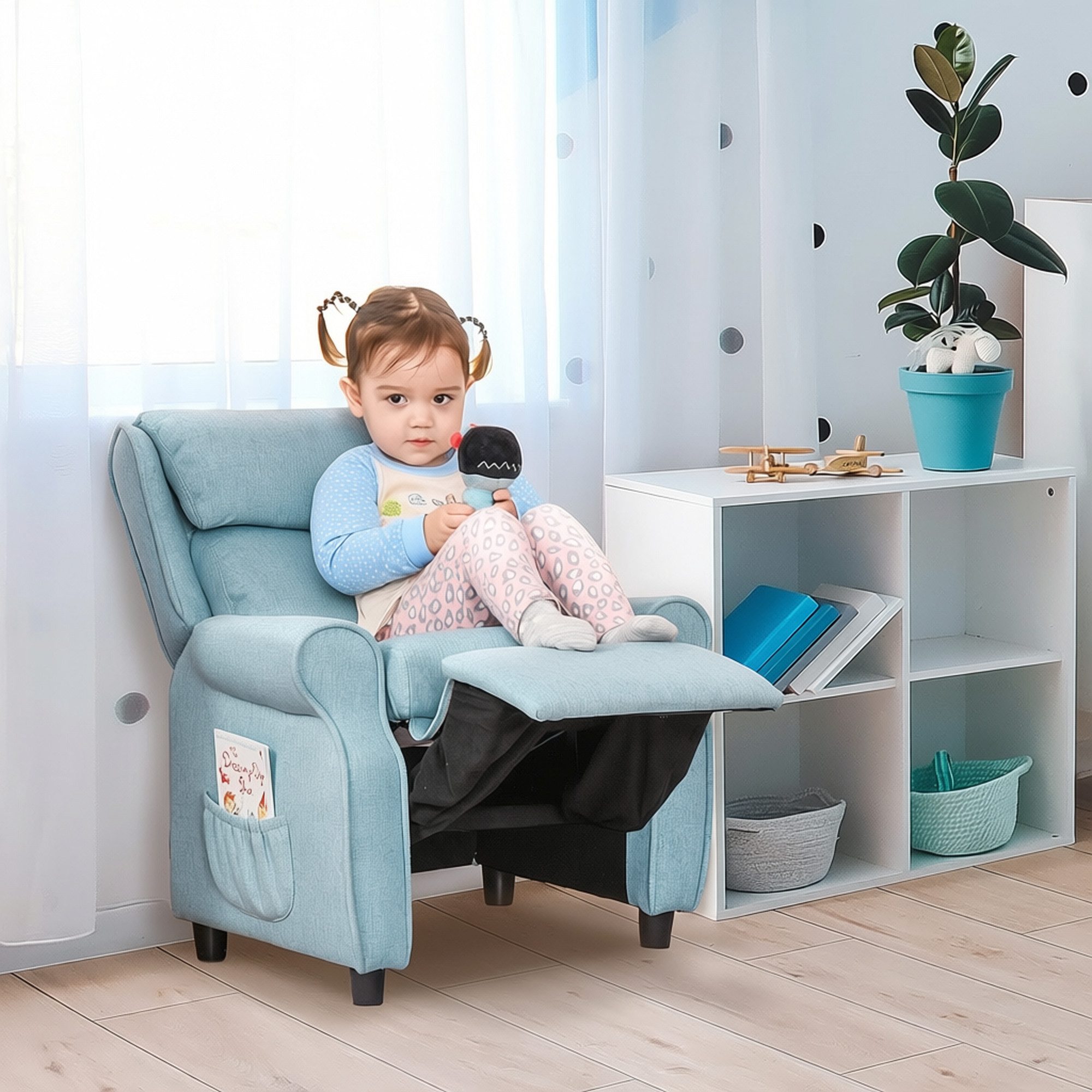 HOMCOM Sessel Kindersofa mit Fußstütze verstellbare Rückenlehne Stuhl (Kindercouch, 1-St., Kindersessel), Blau 58 x 53 x 70 cm