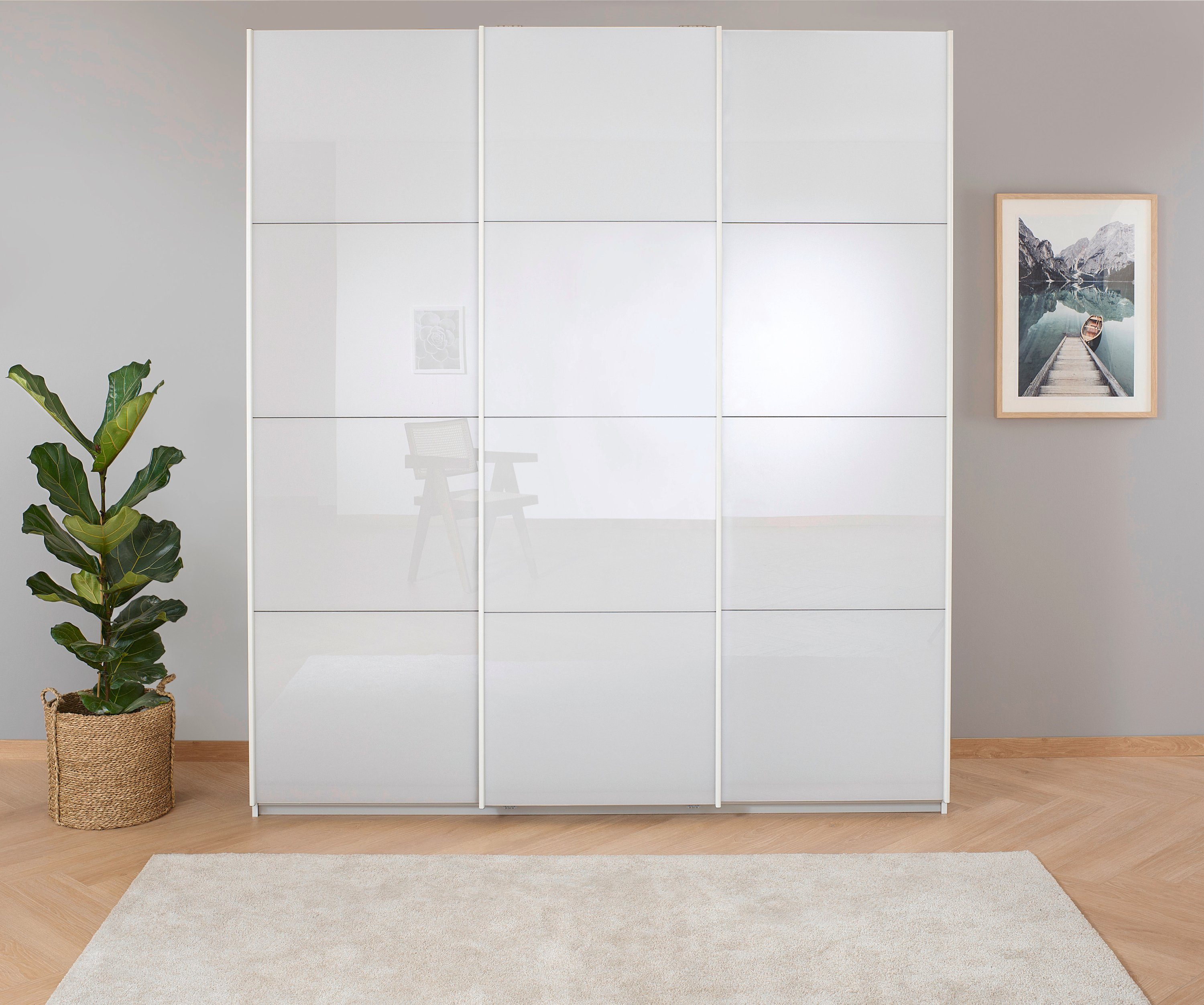 rauch Schwebetürenschrank Kleiderschrank Schrank Garderobe KOLUNA mit hochwertiger Glasfront (Breiten 203/271/315/360 cm Höhen 210/229 cm) Glasfront, inkl. 2 Innenschubladen sowie extra Böden