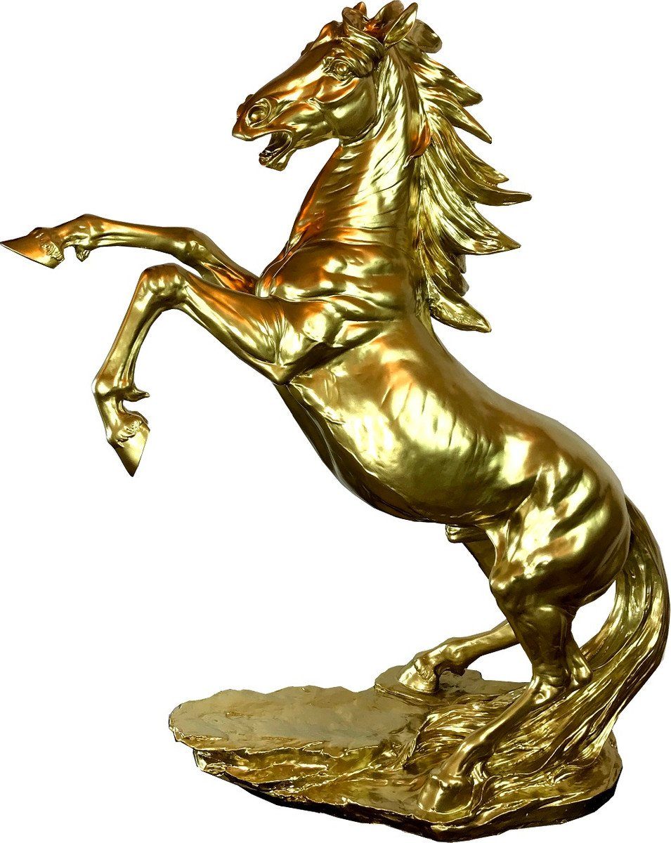 Casa Padrino Skulptur Designer Dekofigur Wildes Pferd Gold H. 92 cm - Wetterbeständige Deko Skulptur - Wohnzimmer Deko - Garten Deko - Designer Deko Tierfigur
