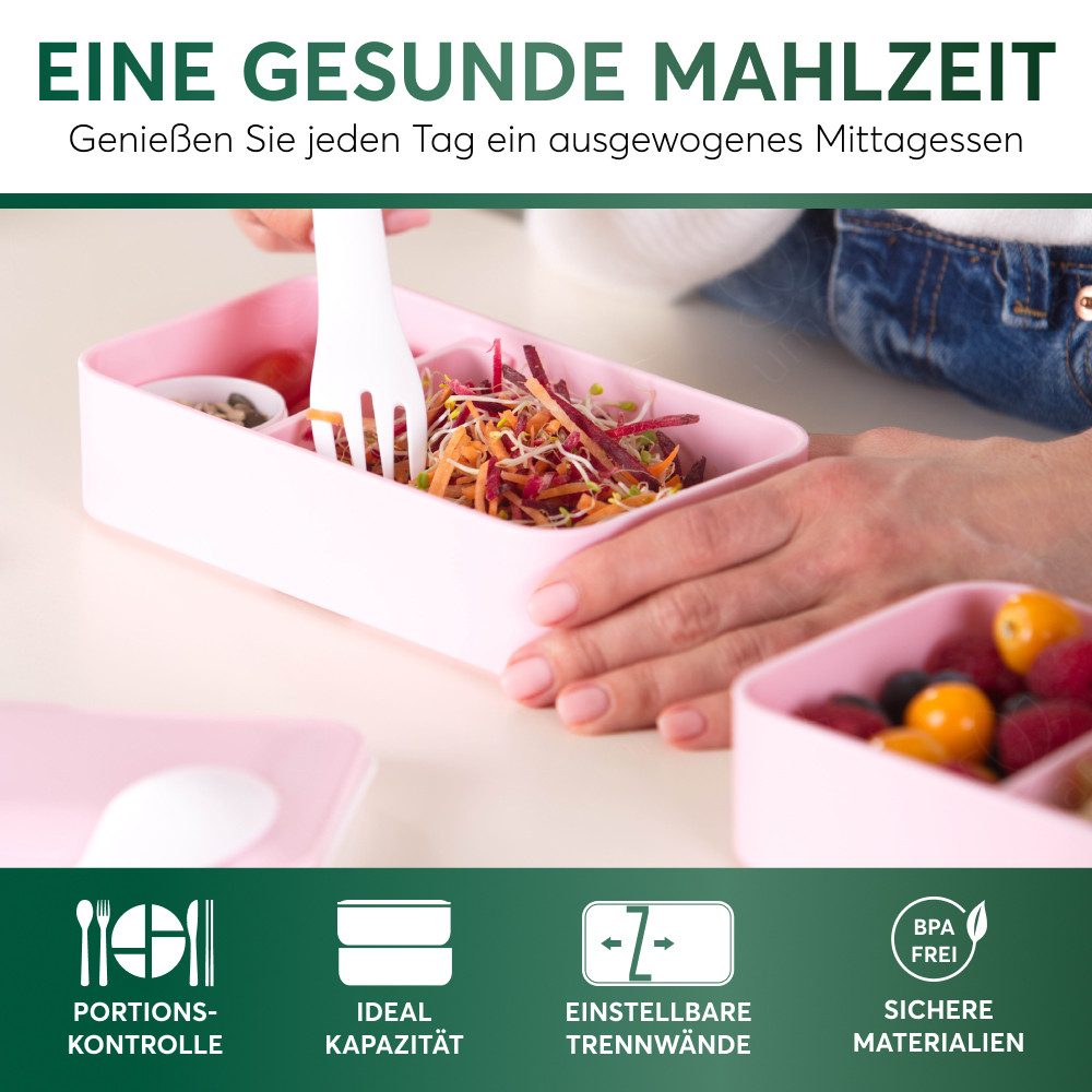 UMAMI Lunchbox All-in-1 1,2L Brotdose - mit Besteck und 2 Saucenbehältern, (für Erwachsene mit Zubehör), Auslaufsichere Brotbox mit Fächern für Meal Prep