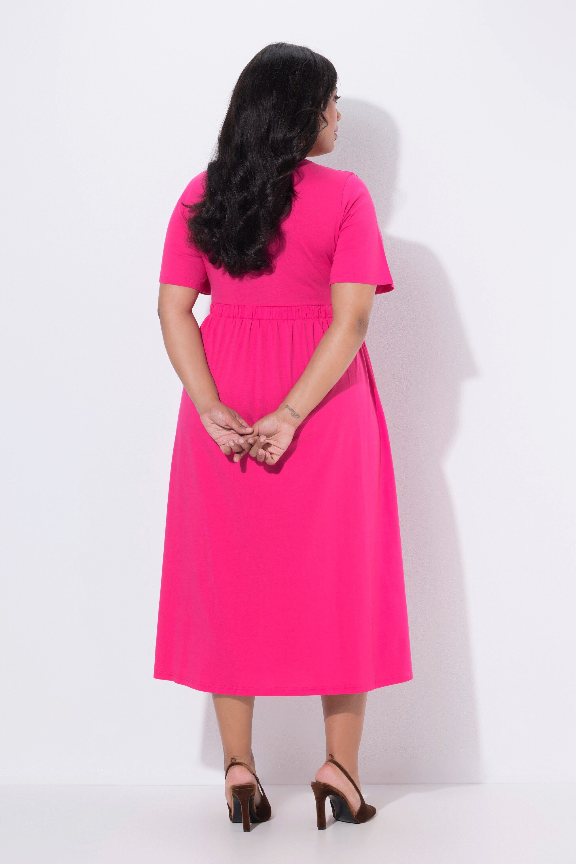 Ulla Popken Maxikleid Maxikleid A-Linie Tunika-Ausschnitt Flügel-Halbarm