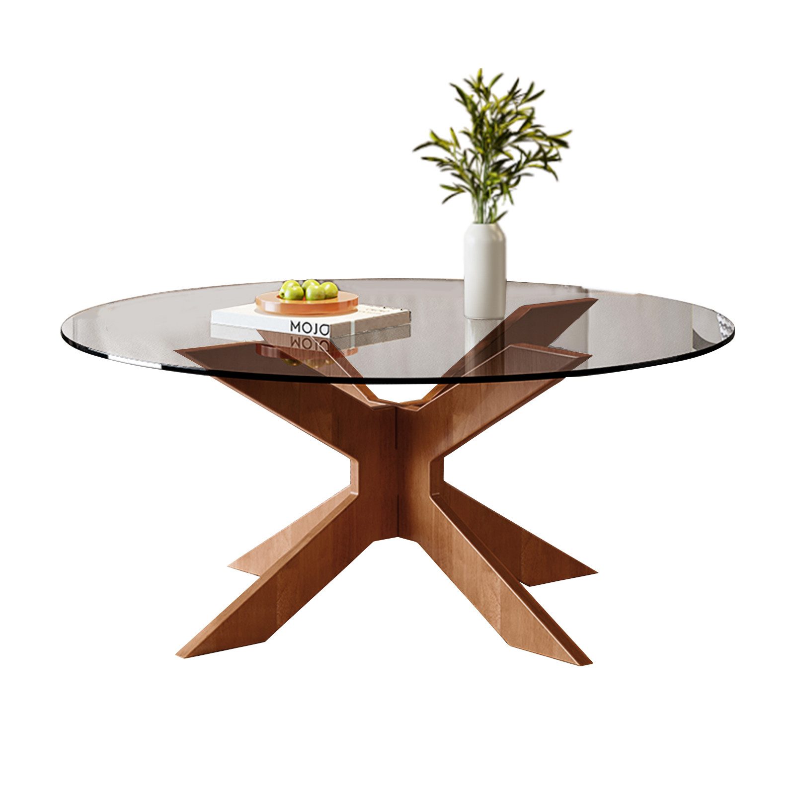 TWSOUL Couchtisch Runder Couchtisch, Glasplatte, Durchmesser 70cm, X-Strukt günstig online kaufen