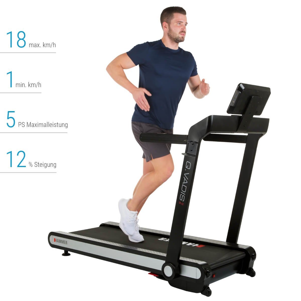 Hammer Laufband Q. Vadis 3.0, Klappfunktion, 12 Programme, 5 PS, 18 km/h