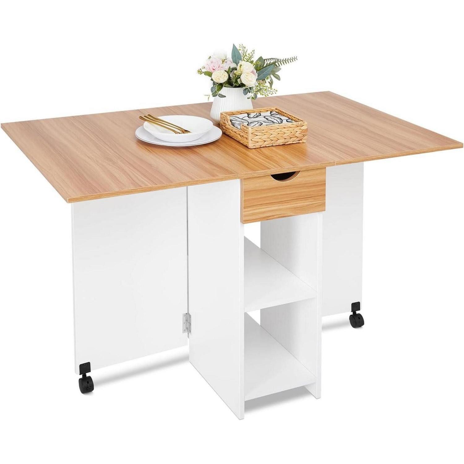 LuxusKollektion Klapptisch Klapptisch Esstisch 1 Schublade 2 Weiß und Roteiche 72 x 120 x 75 cm