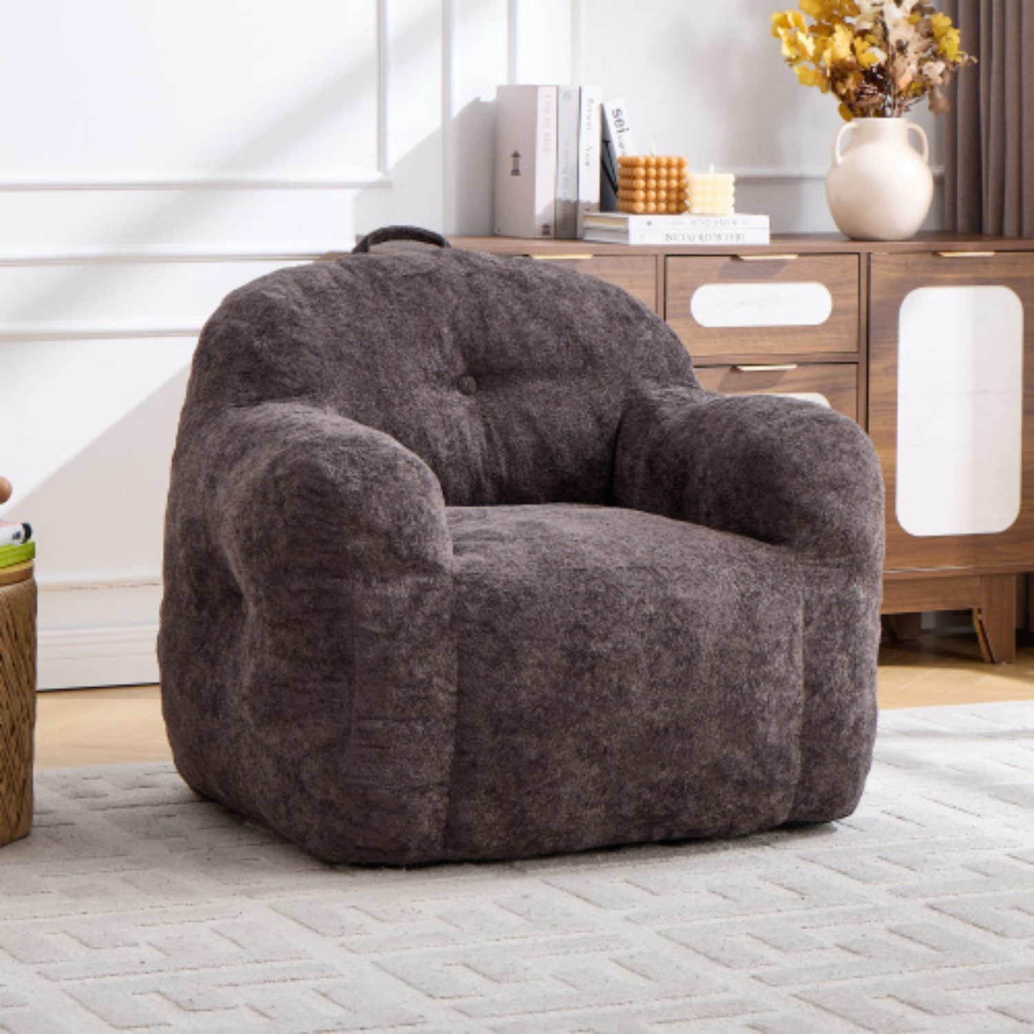 ANYSUN Sitzsack Loungesessel für Wohn- & Schlafzimmer, Leseecke, ohne Montage, Mit Armlehnen, weichem Kunstfell & stützender Schaumstofffüllung