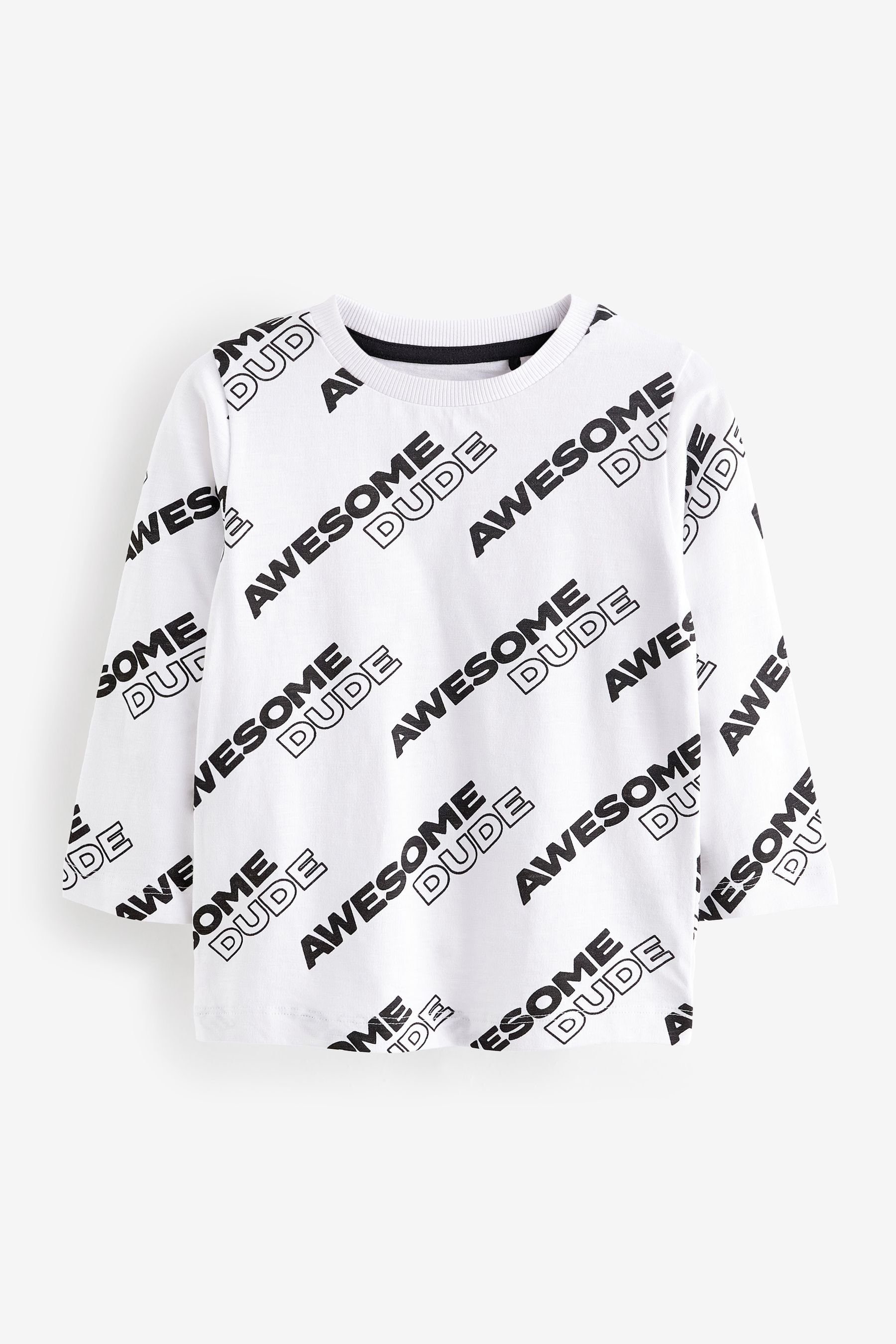 Next Langarmhemd Langärmelige Shirts mit durchgängigem Aufdruck (1-tlg) White/Black Slogan