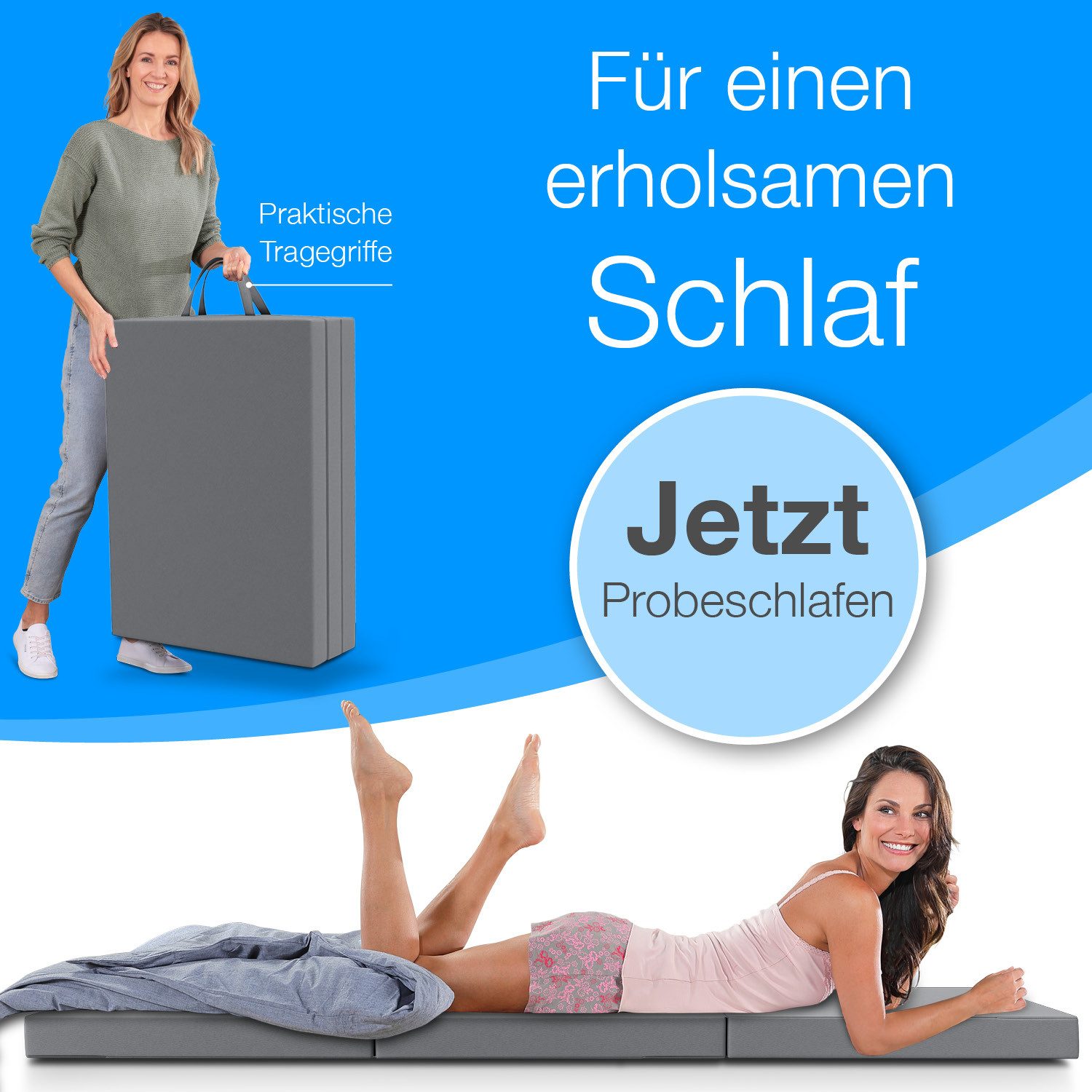 Klappmatratze, Gästematratze klappbar, Bandscheibenwürfel, Reisematratze, Gästebett, ELONEO, 8 cm hoch, waschbarer Bezug, geeignet für Hausstauballergiker, schadstoffgeprüft