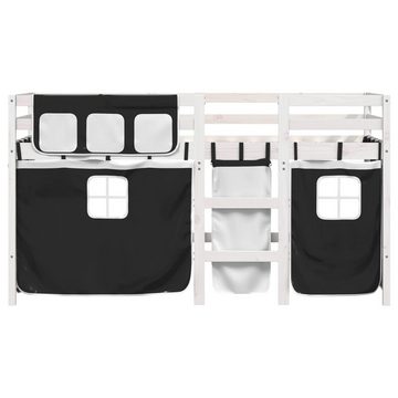 vidaXL Bett Kinderhochbett mit Vorhängen Weiß und Schwarz Massivholz Kiefer