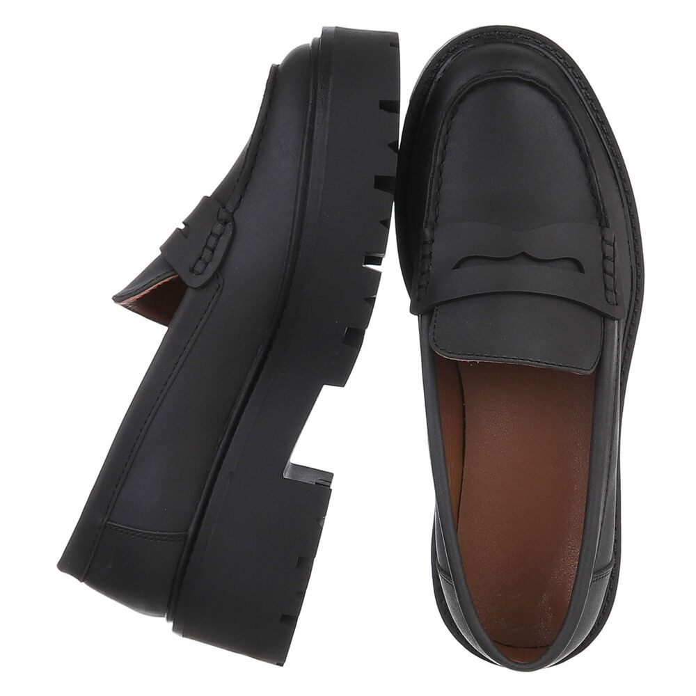 Ital-Design Elegante Plateau-Lederloafers für Damen im Alltag Slipper (91261555) Blockabsatz Mokassins in Schwarz