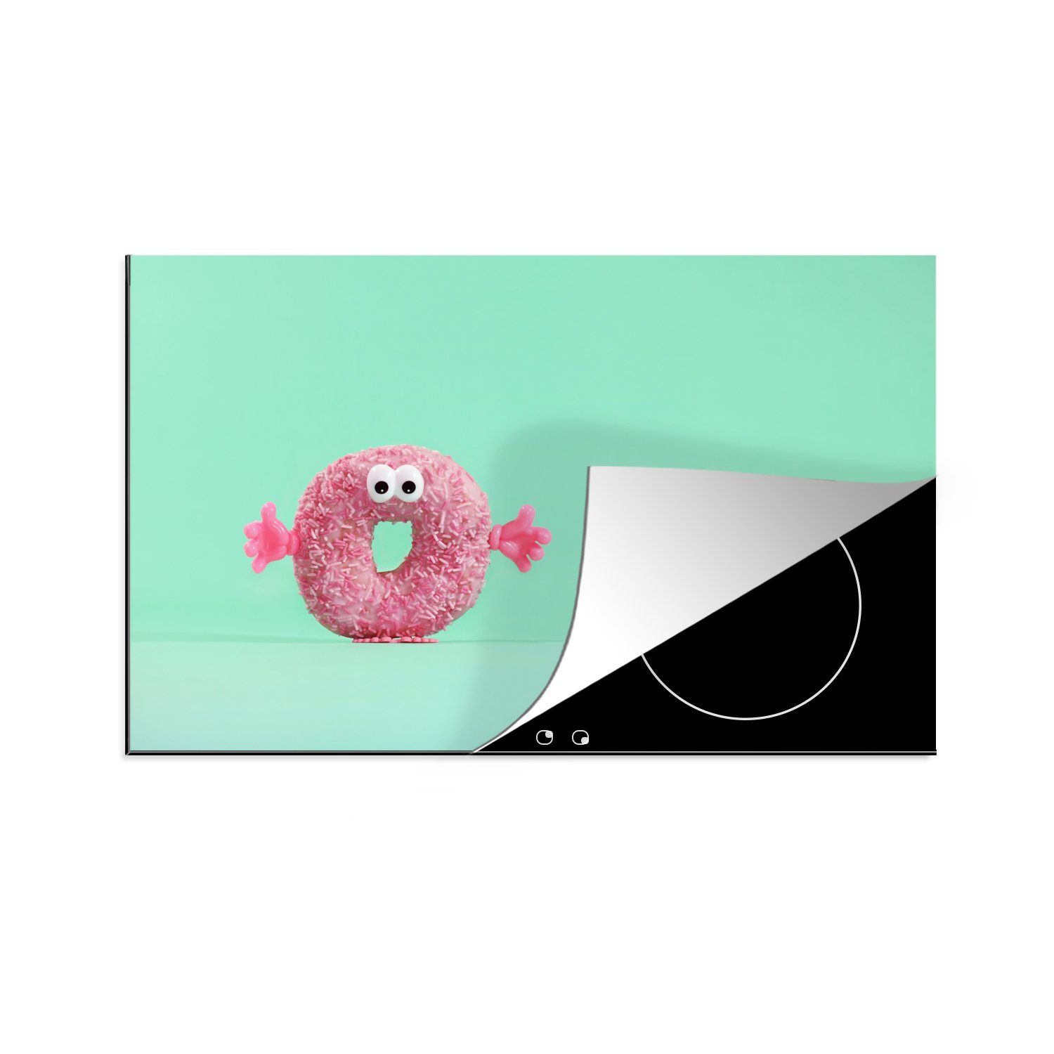 MuchoWow Herdblende-/Abdeckplatte Fröhlicher Donut, Vinyl, (1 tlg), 81x52 cm, Induktionskochfeld Schutz für die küche, Ceranfeldabdeckung