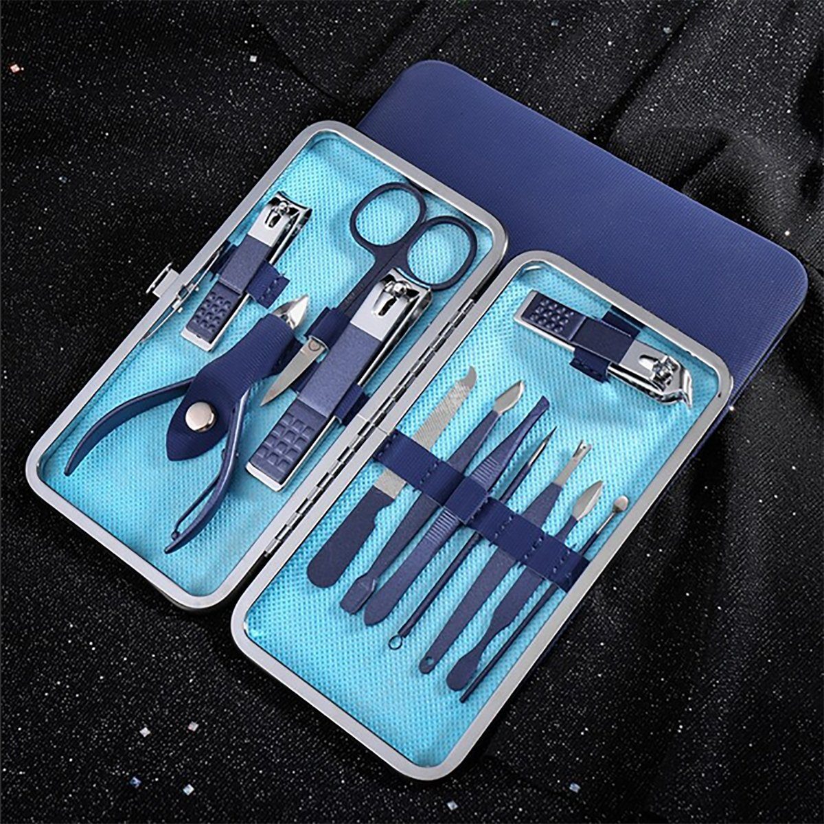 TPFBeauty Maniküre-Etui mit Etui, in - Aufbewahrungs-Etui Set Blau Pediküre Edelstahl Set tlg., 12 Maniküre