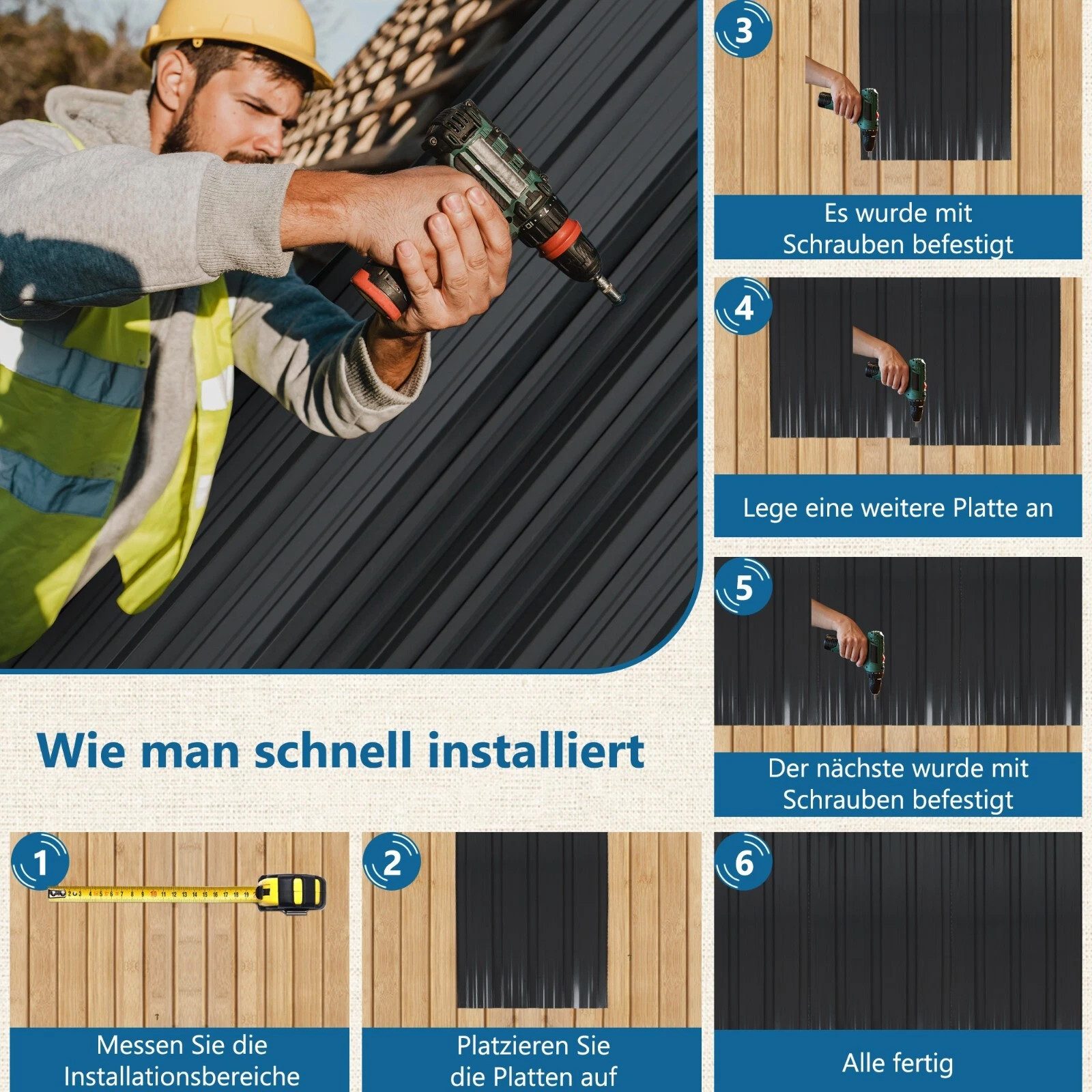 Bolwins Trapezblech 22x Profilblech 10m² Trapezblech Blech Metall Dachblech Dach Platten, Verzinkter und lackierter Stahl Verzinkt, schwarz lackiert, korrosions – Bild 3 von 5