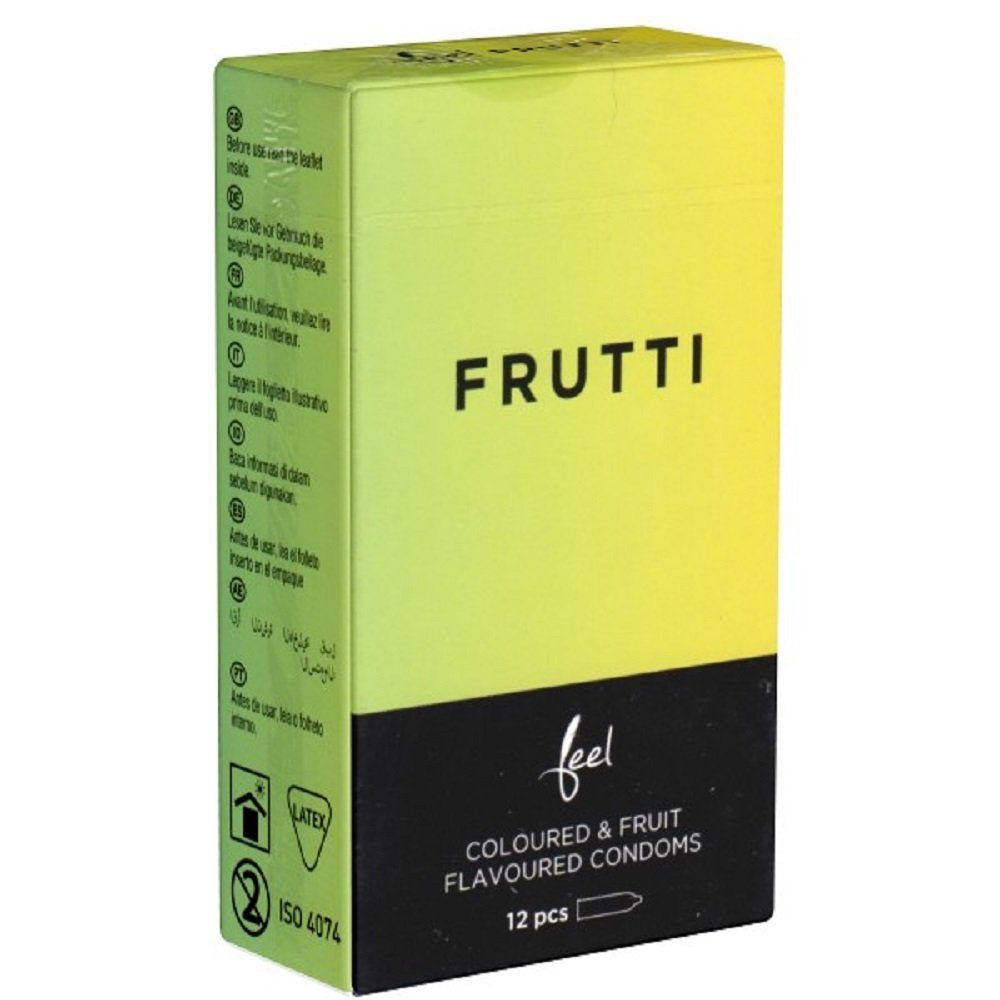 Feel Kondome Frutti - Banane, Erdbeere und Traube Packung mit, 12 St., samtweiche, fruchtige Kondome für mehr Spaß beim Oralverkehr, bunte Kondome mit leckerem Fruchtgeschmack