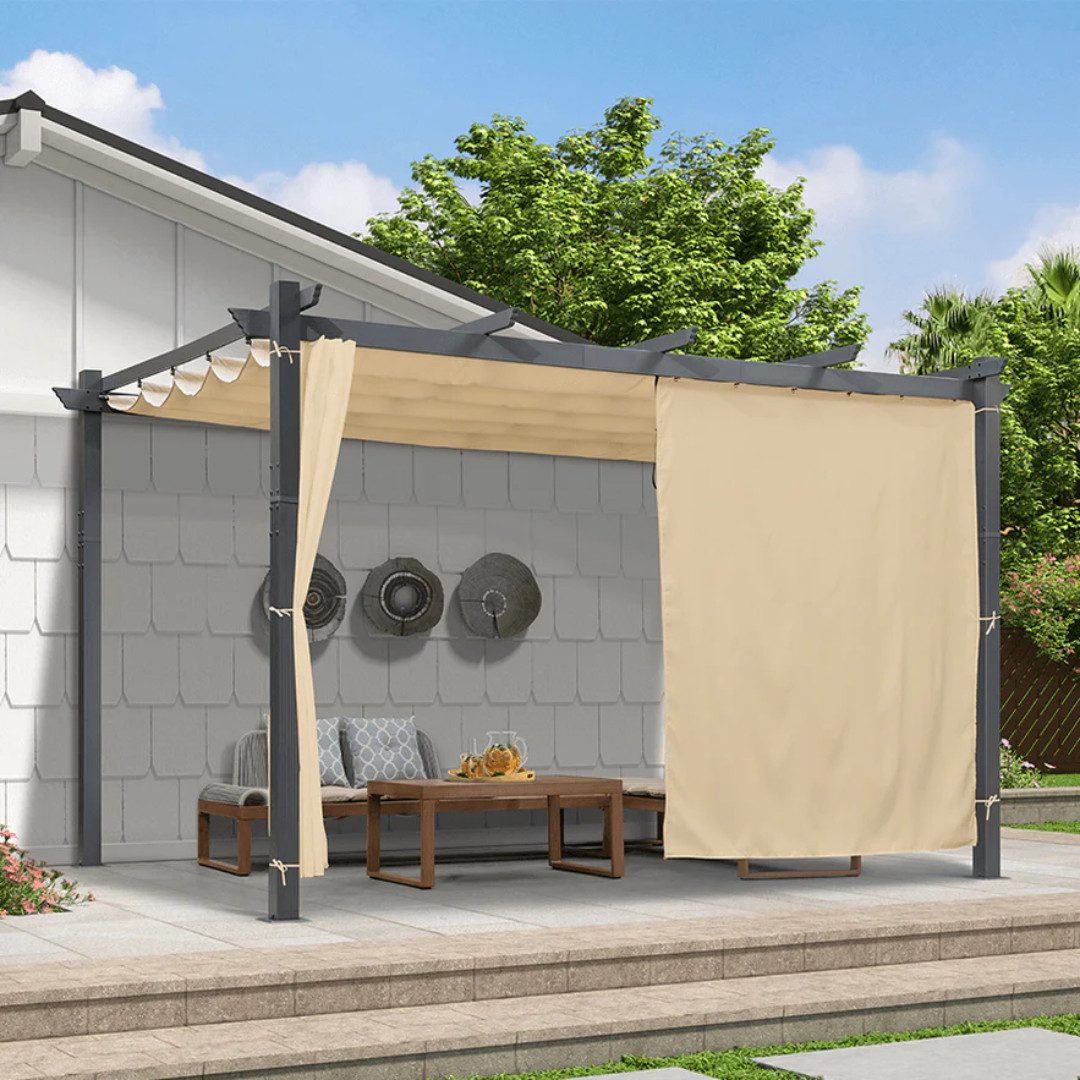 PURPLE LEAF Pergola Aluminium Pavillon mit Schiebedach und Outdoor Curtains, BxTxH: 280x400x245 cm, (Pergola mit Seitenwänden, 1×Pergola und 1 x Schiebedach), Wasserdicht und UV-beständig, Schutz der Privatsphäre