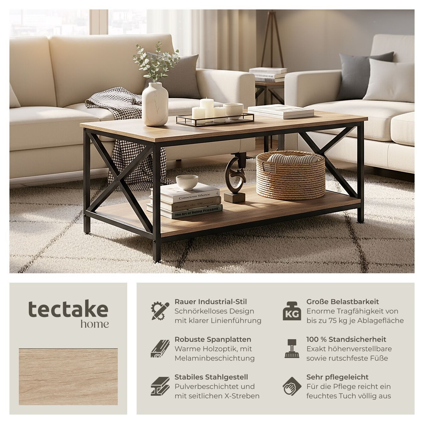 tectake Couchtisch Pittsburgh (1-St., 1 tlg), Trendiger Couchtisch in minim günstig online kaufen