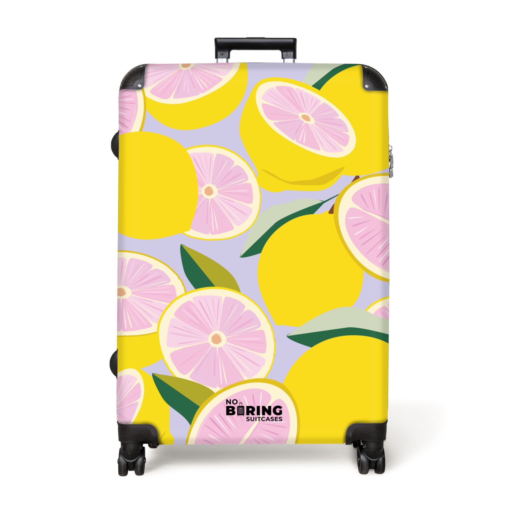 NoBoringSuitcases.com© Hartschalen-Trolley Lila mit gelben rosa günstig online kaufen