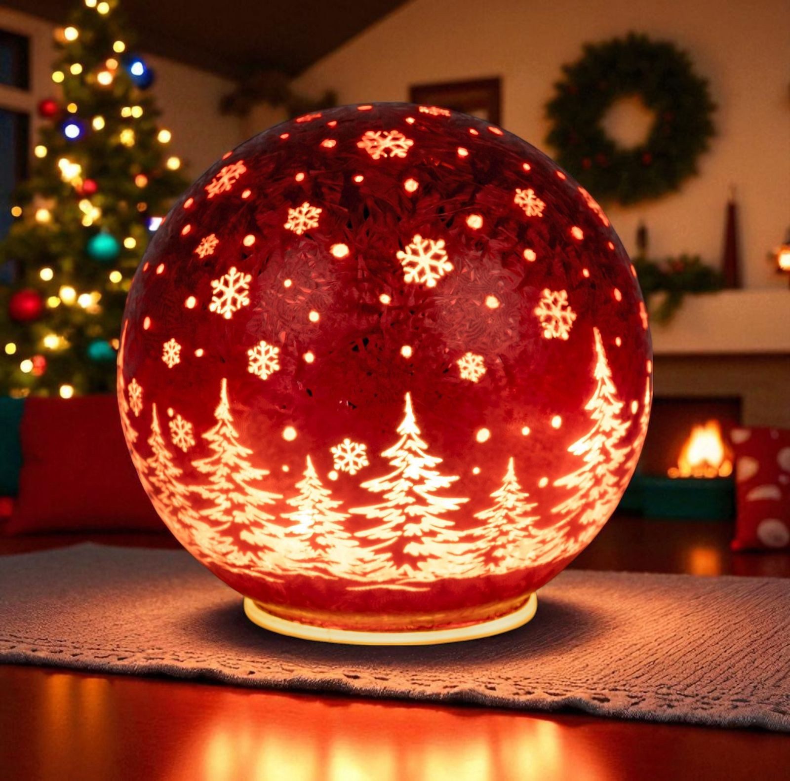 formano LED Dekolicht Glas-Kugel 15cm Frosty Rot Timer 6h/18h Weihnachten Herbst Deloration, LED fest integriert