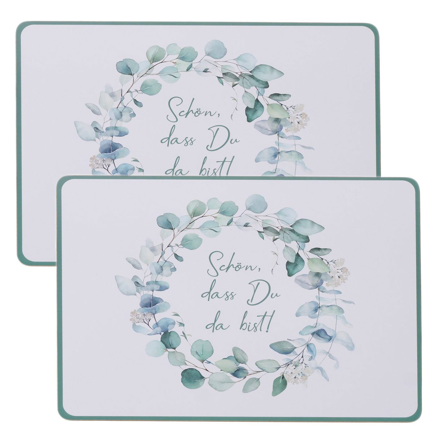 LS-LebenStil Platzset 2x Kork Tischset Platzset Eukalyptus "da bist" 40x30cm abwaschbar Rech, (Platzmatte abwaschbar Korkunterseite, 2-St., Placemate Tisch Untersetzer Unterlage Teller Geschirr Vasen)