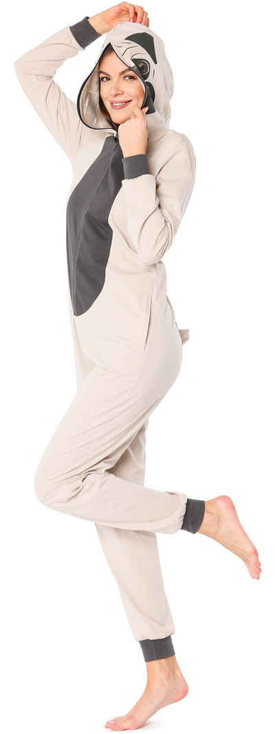 Ladeheid Schlafanzug Damen Schlafoverall aus Baumwolle Jumpsuit mit Kapuze LA40-234 ohne