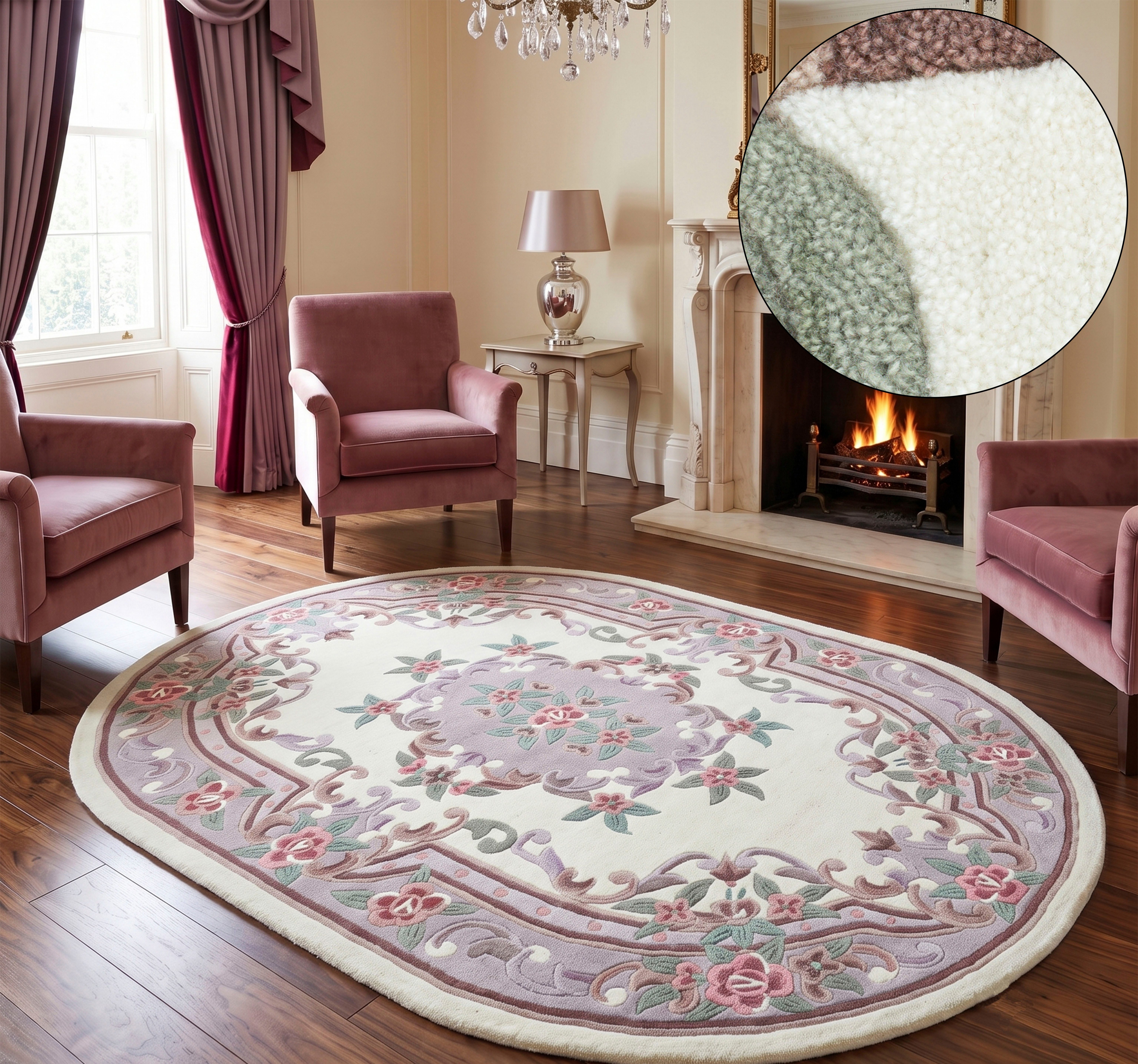 THEKO Teppich Ming, oval, Höhe: 14 mm, hochwertiges Acrylgarn, ideal im Wohnzimmer & Schlafzimmer