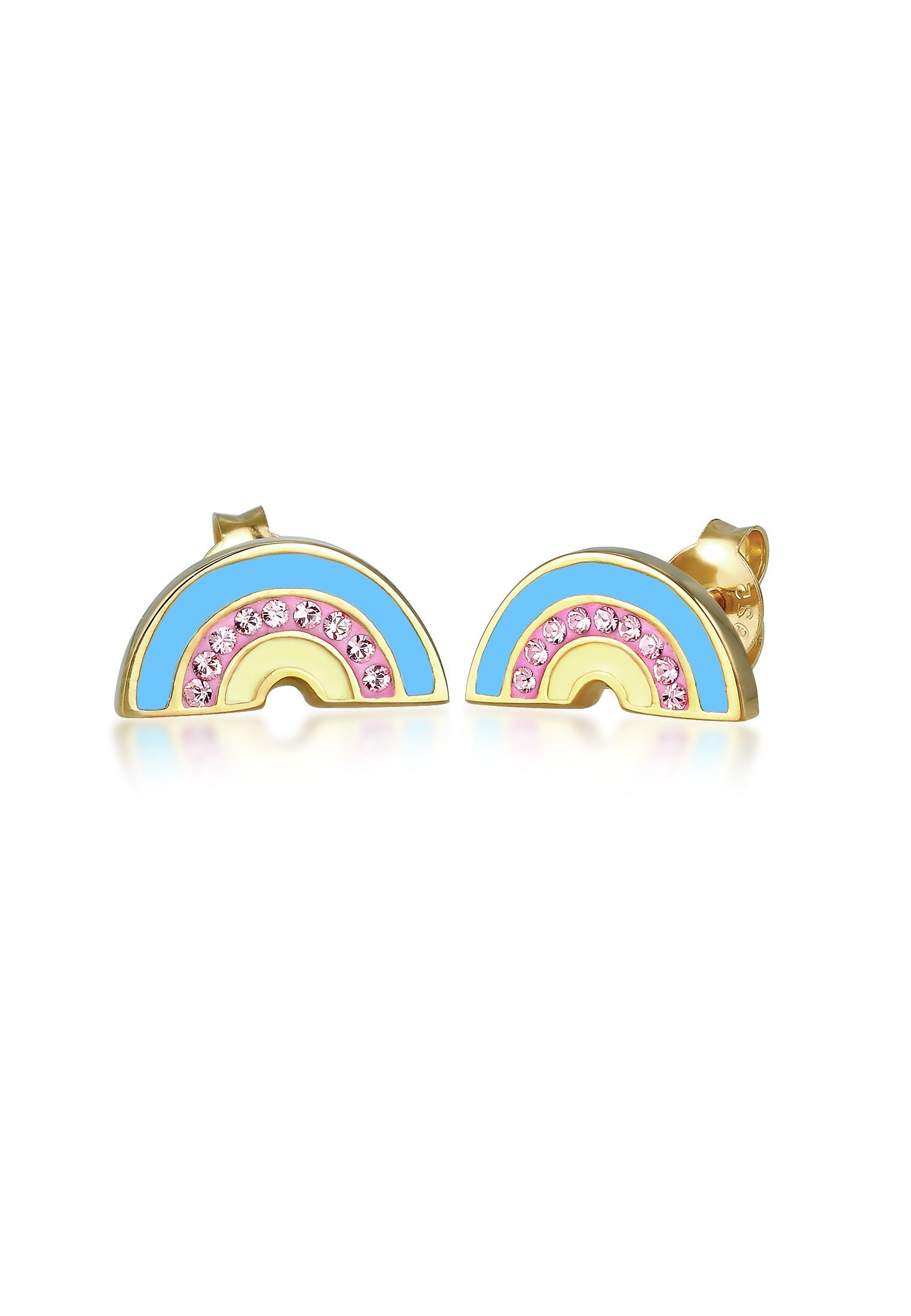 Paar Ohrstecker Kinder Regenbogen Emaille Glitzer 925 Silber