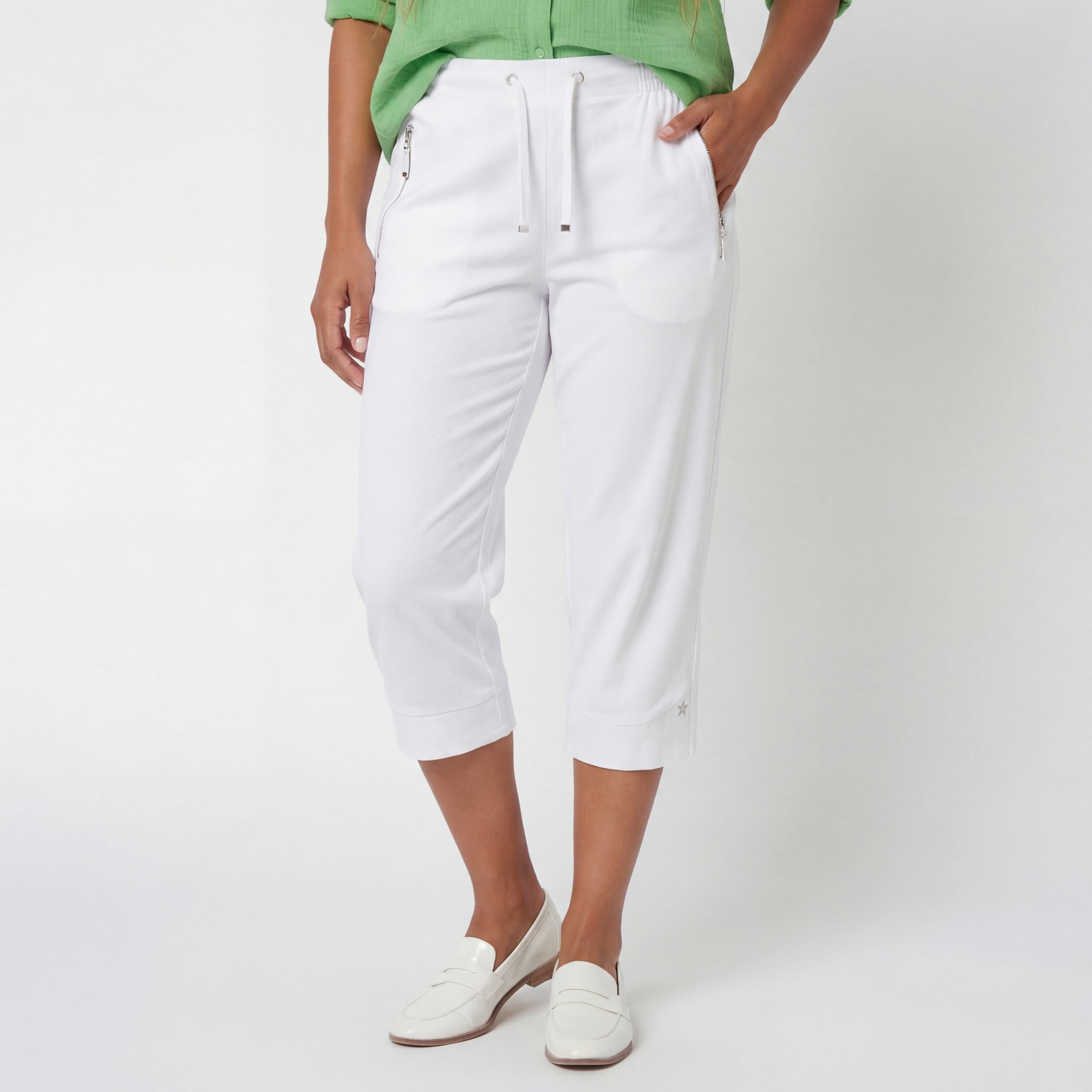 OriginalYou Caprihose Damen Sommerhose Nadelstreifen 7/8 Freizeithose mit Gummibund mit elastischem Bund, Einzelgrößen von 36 bis 50