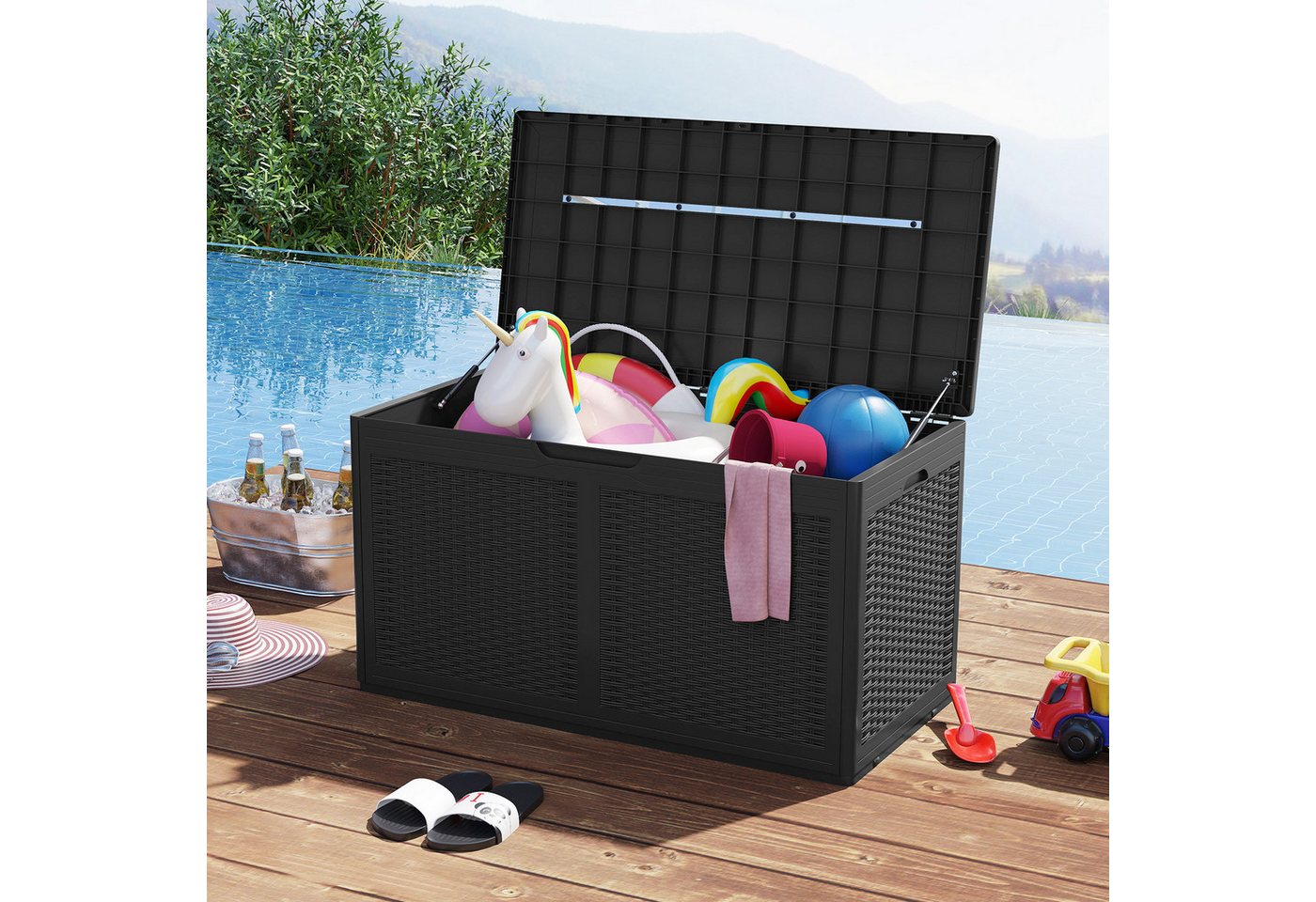 Thumbnail - COSTWAY Auflagenbox Gartenbox 380L (1 St), Sitzbank bis 200kg, mit Rollen