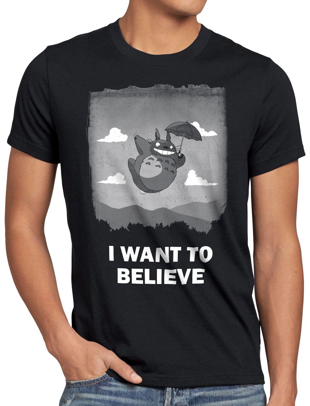 style3 Print-Shirt Herren T-Shirt Want to believe Totoro anime mein nachbar tonari no