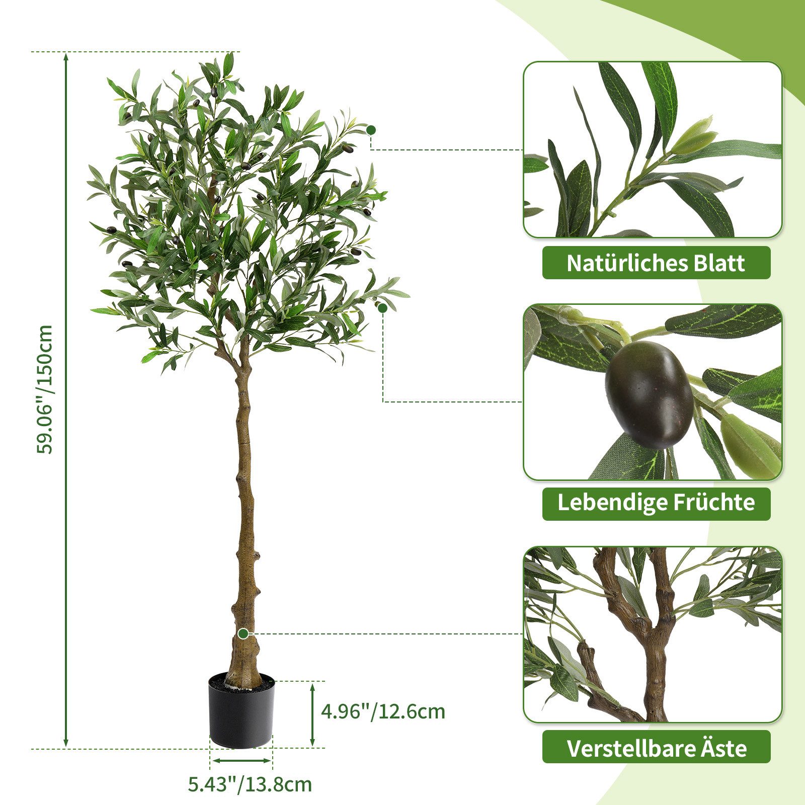 VINGLI Olivenbaum Kunstpflanze, Realistischer Kunstbaum Indoor mit Olivenfr günstig online kaufen