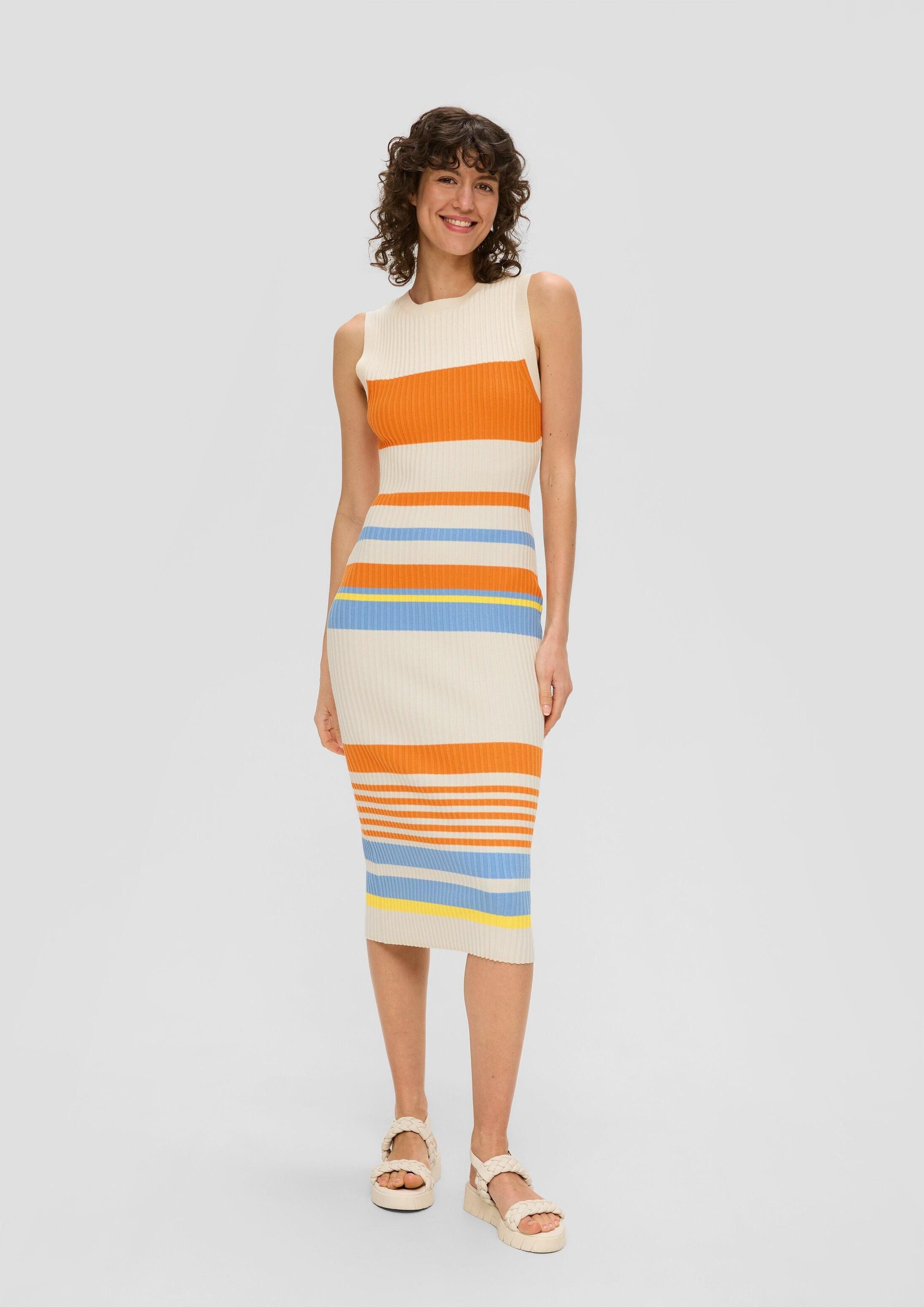 s.Oliver Midikleid Kleid Gestreiftes Maxikleid mit geschlitztem Saum