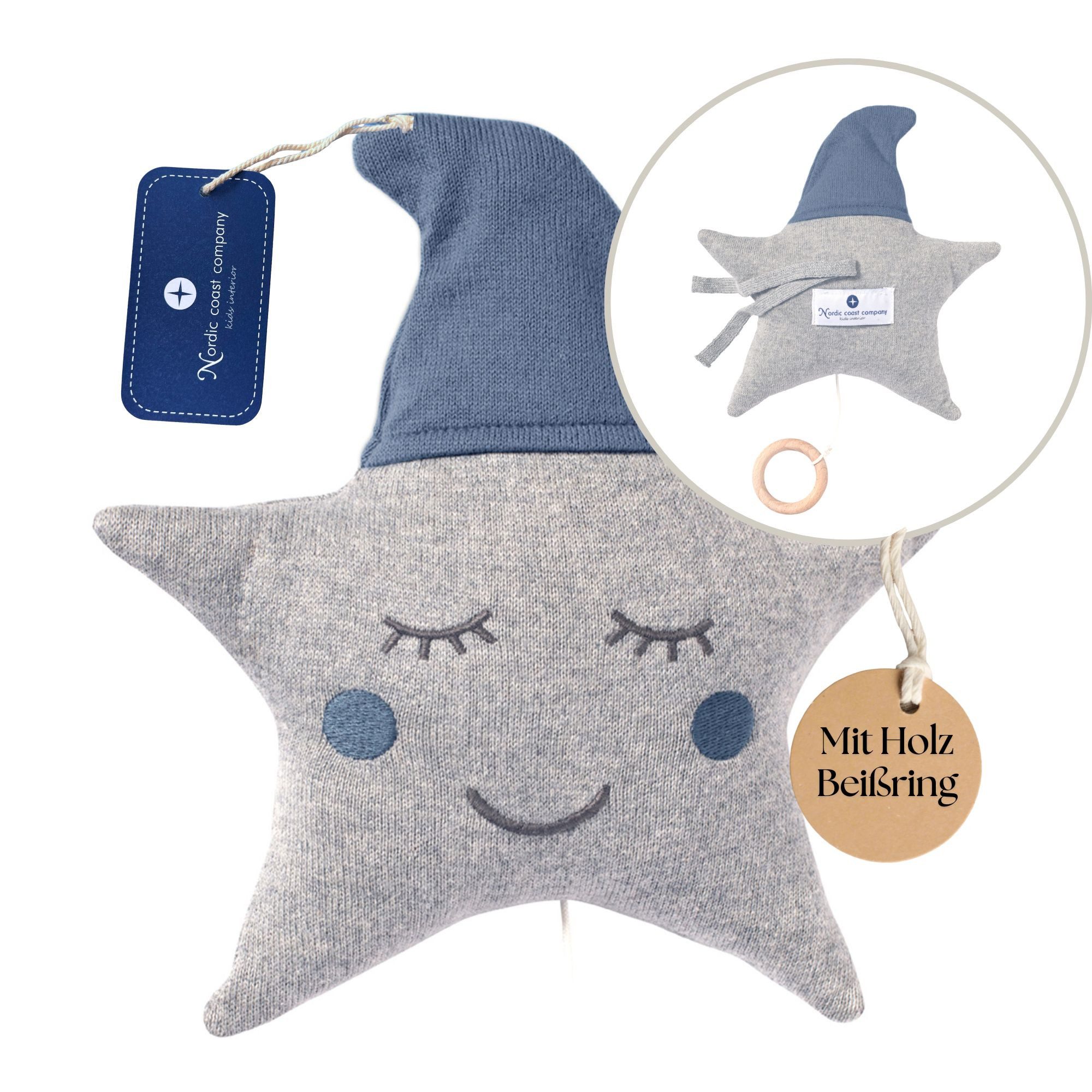 Nordic Coast Company Spieluhr Aufziehspieluhr - Schlaflied „Guten Abend, gute Nacht“, Babyzimmer Erstlingsausstattung Geburtsgeschnk Babygeschenk waschbar
