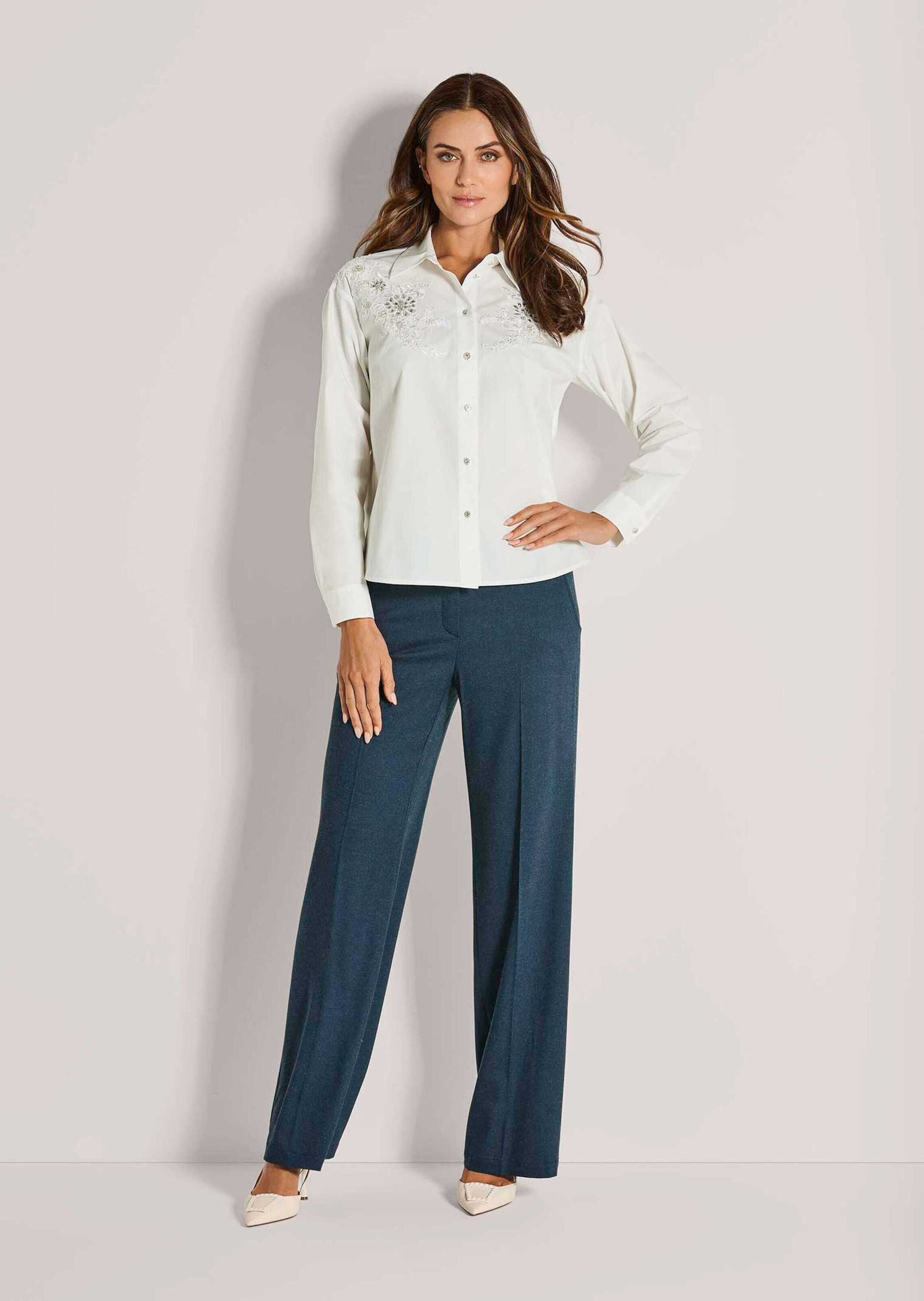 MADELEINE Langarmbluse Elegante Bluse mit Zierperlen Hemdkragen, Spitzenapp günstig online kaufen