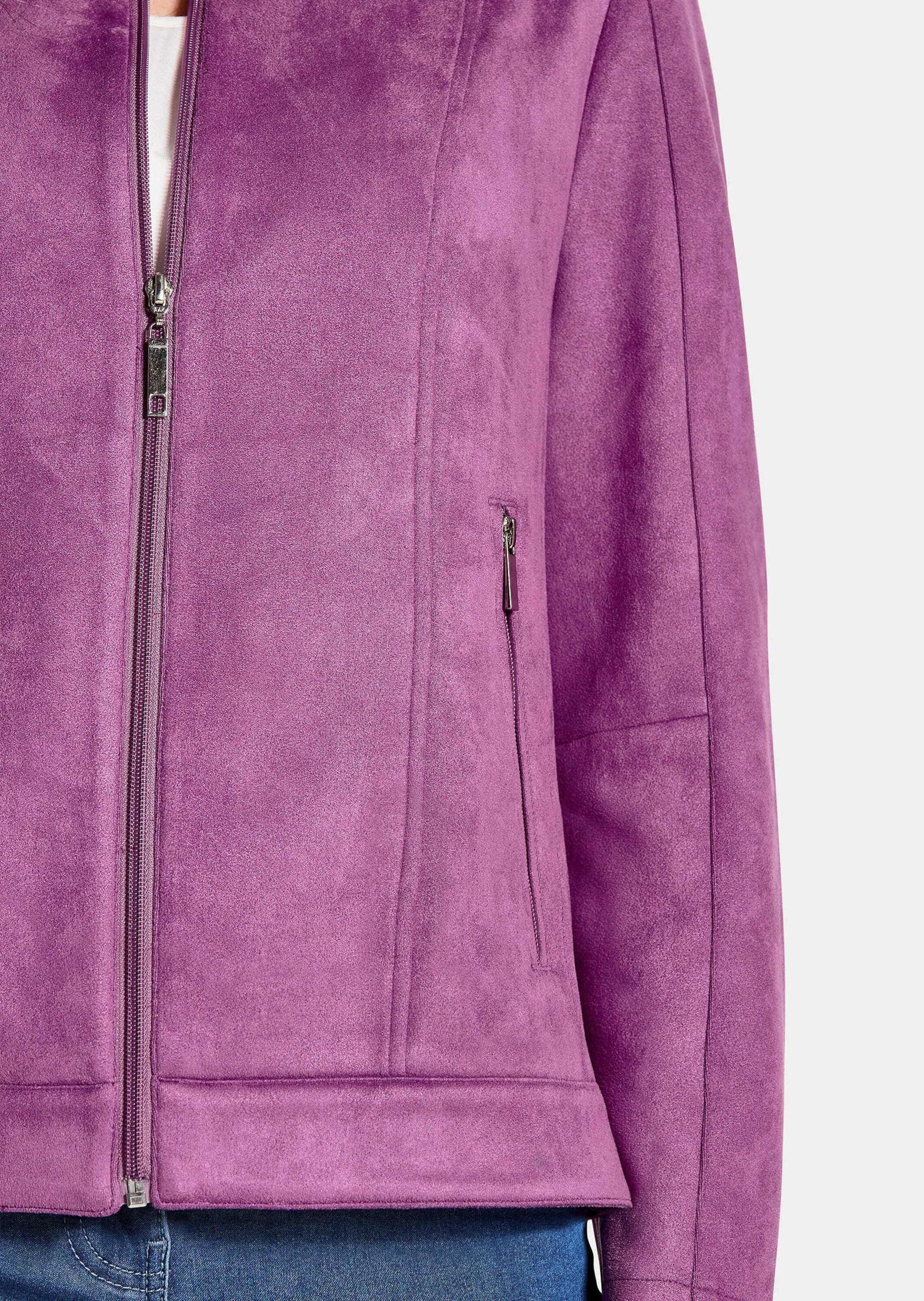 GOLDNER Allwetterjacke Kurzgröße: Elegante Veloursjacke mit Stehkragen Stilvolle Übergangsjacke mit Reißverschluss, Taschen und Langarm