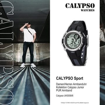 CALYPSO WATCHES Digitaluhr Calypso Kinder Uhr K5558/6 Kunststoffband, Damen/Herren Armbanduhr rund, PURarmband schwarz, Sport
