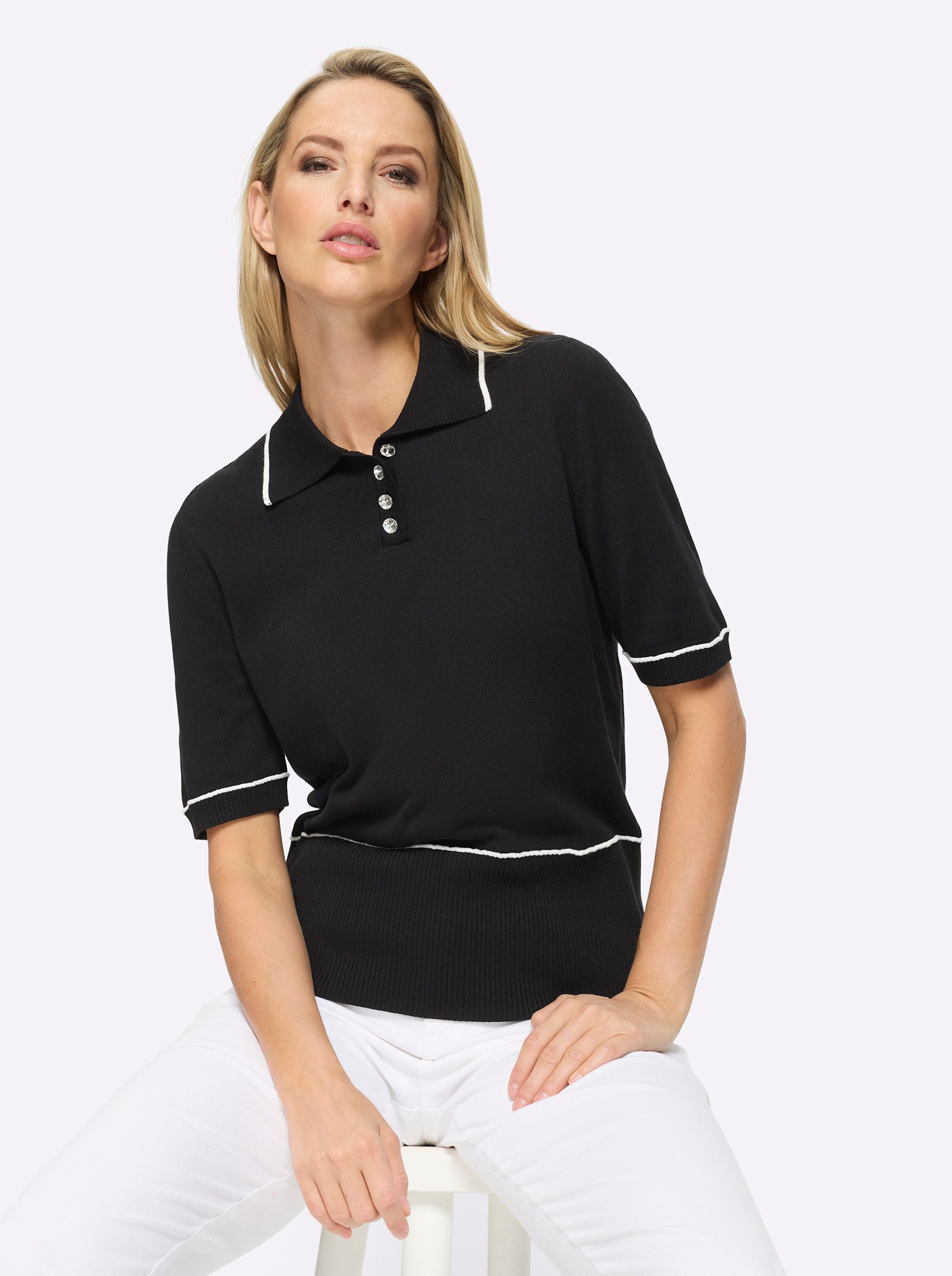 heine Strickpullover Pullover Kurzarm Feinstrick