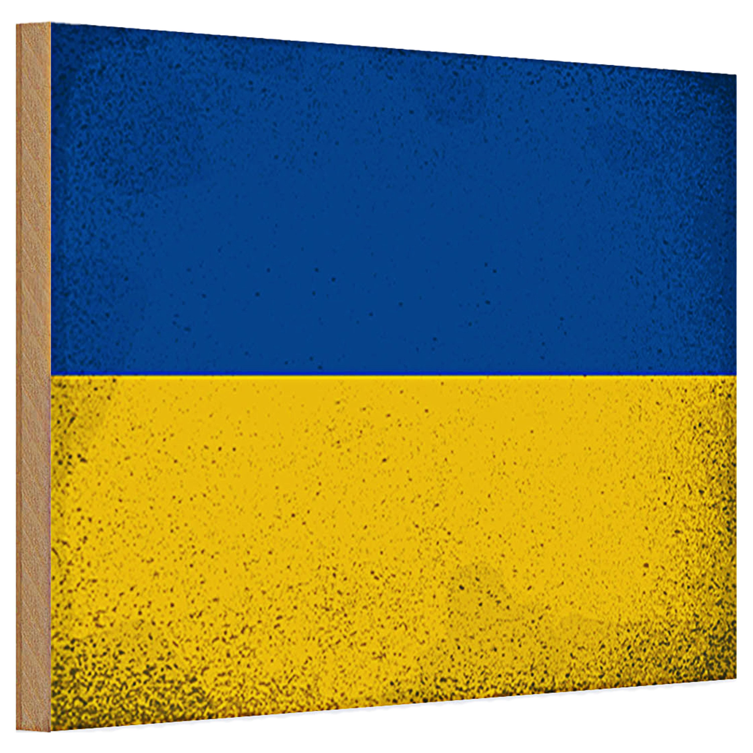 Roomando Holzbild Holzschild Flagge Ukraine 30x20cm Flag of Ukraine Vintage