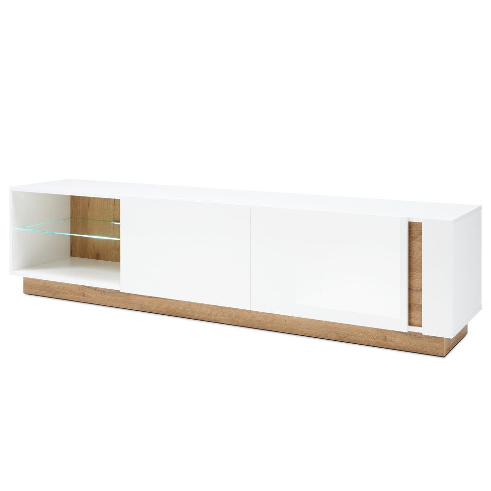 Lomadox Lowboard CELLE-61, mit LED 188cm in weiß Glanz und Grandson Oak Eiche Nb., : 188/46/40cm