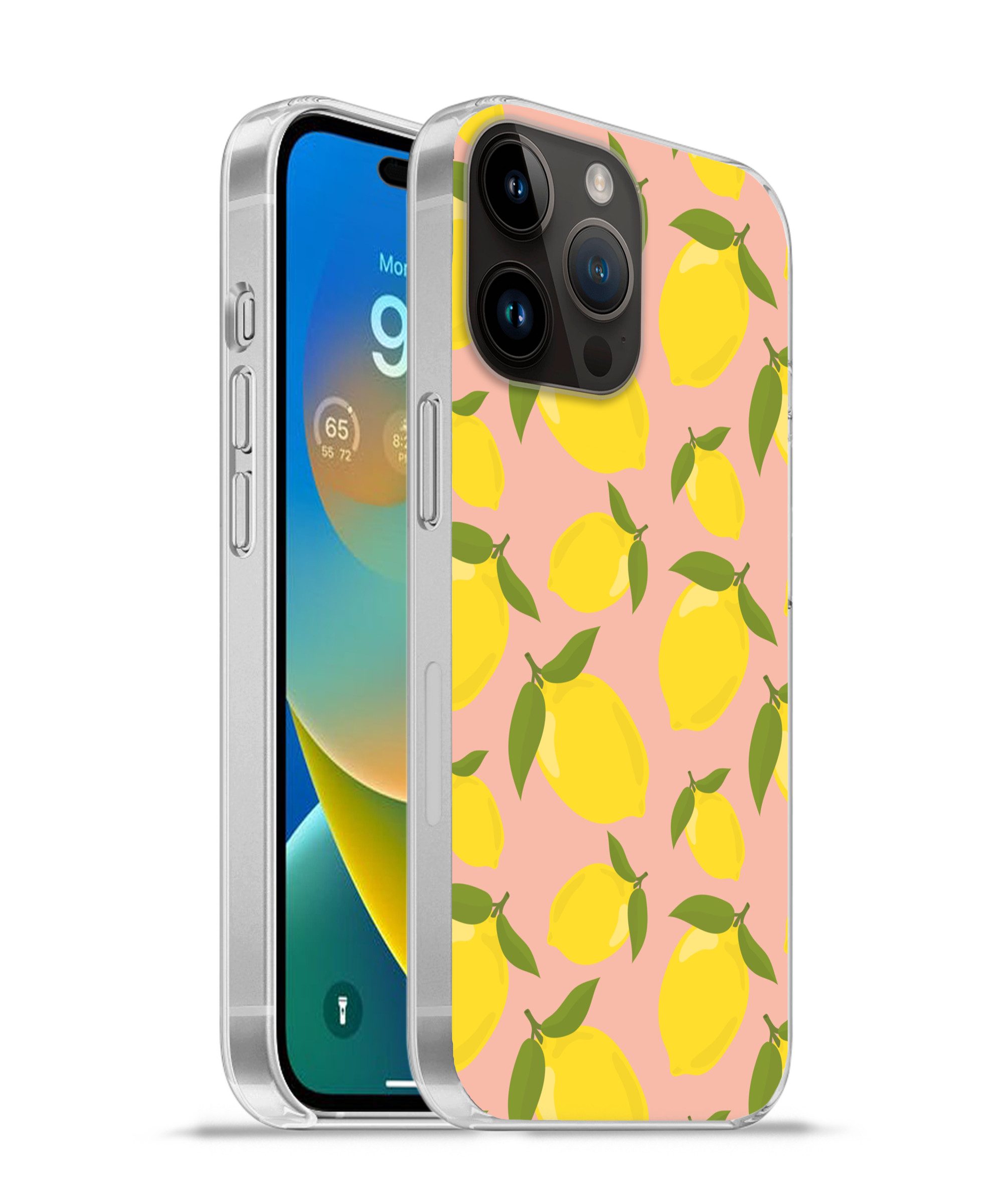 MuchoWow Handyhülle für Apple iPhone 14 Pro Max Zitronen - Gelb - Rosa - Muster - Obst, Smartphone-Bumper, Print, Handy Schutzhülle Dünn