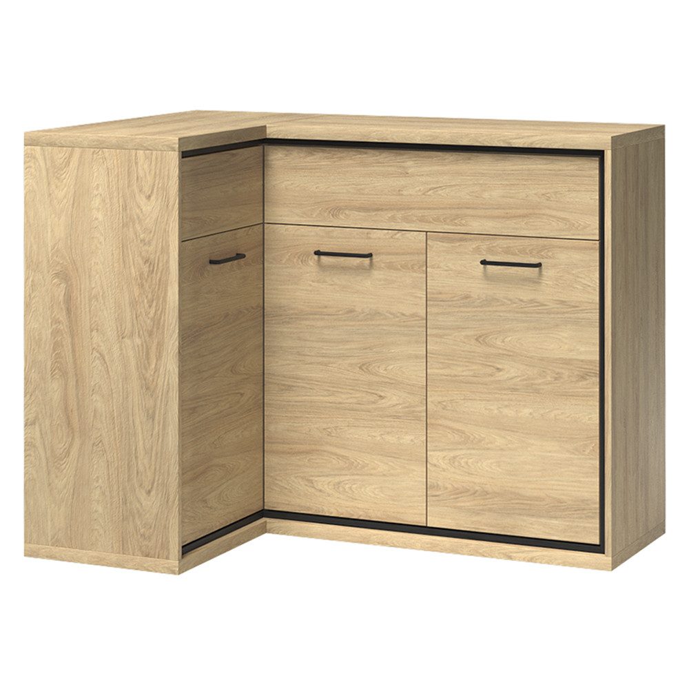 Lomadox Kommode MEGARA-161, Eckschrank Sideboard Schrank modern in braun mit Eiche Hickory Design