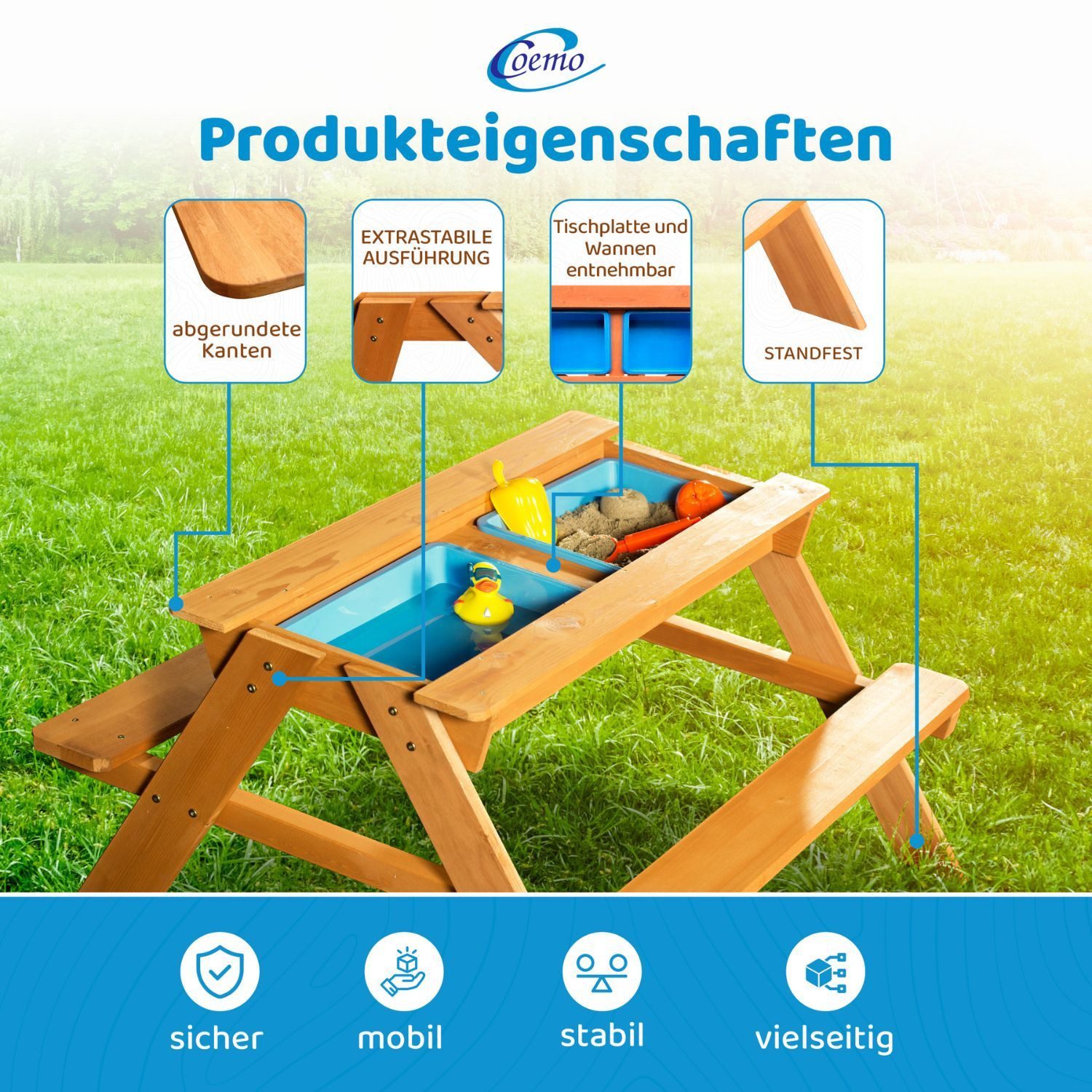 Coemo Garten-Kindersitzgruppe, (Set, 1-tlg), 2 in 1 Kindersitzgarnitur Sitzgruppe Sand- und Wasserspieltisch Garten
