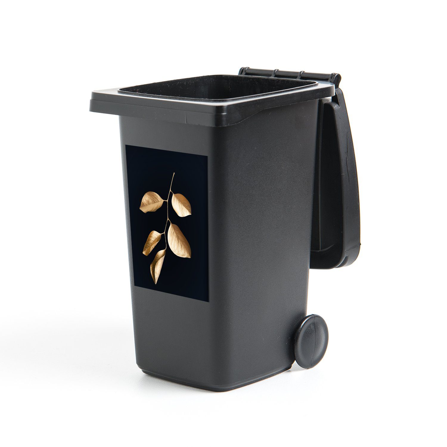 St), Abfalbehälter und - - Mülltonne, MuchoWow (1 Gold Schwarz Container, Wandsticker Sticker, Blätter Mülleimer-aufkleber, Luxus