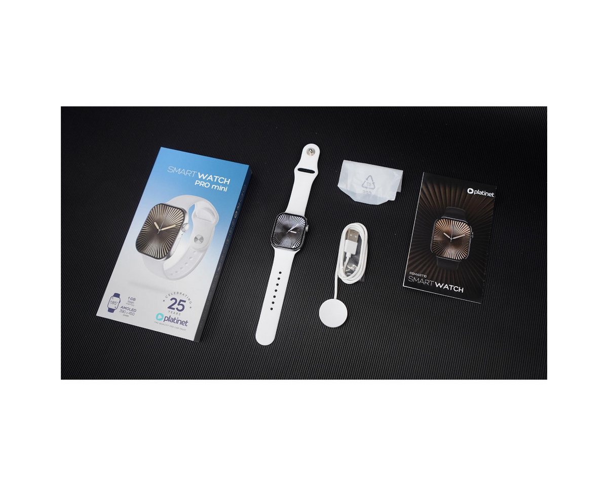 Platinet PSMART10 Smartwatch (4,7 cm/1,85 Zoll), AMOLED Display mit Gesundheitsfunktionen und langer Akkulaufzeit silberfarben