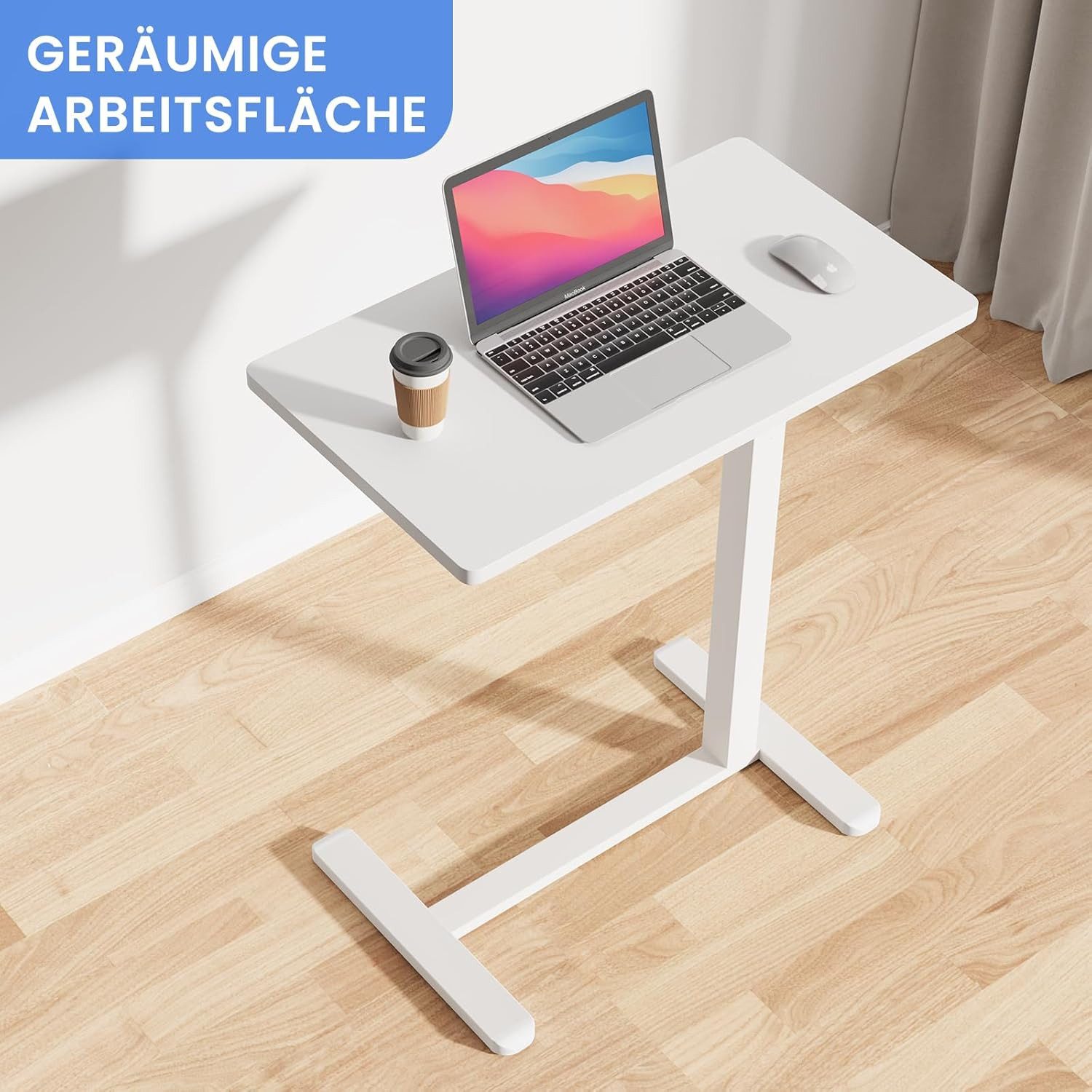 BlingBin Beistelltisch kleiner Computertisch Sofatisch Laptoptisch Stehpult (1-St., höhenverstellbar mit Rollen), für Wohnzimmer, Schlafzimmer, Pflegebett, Weiß