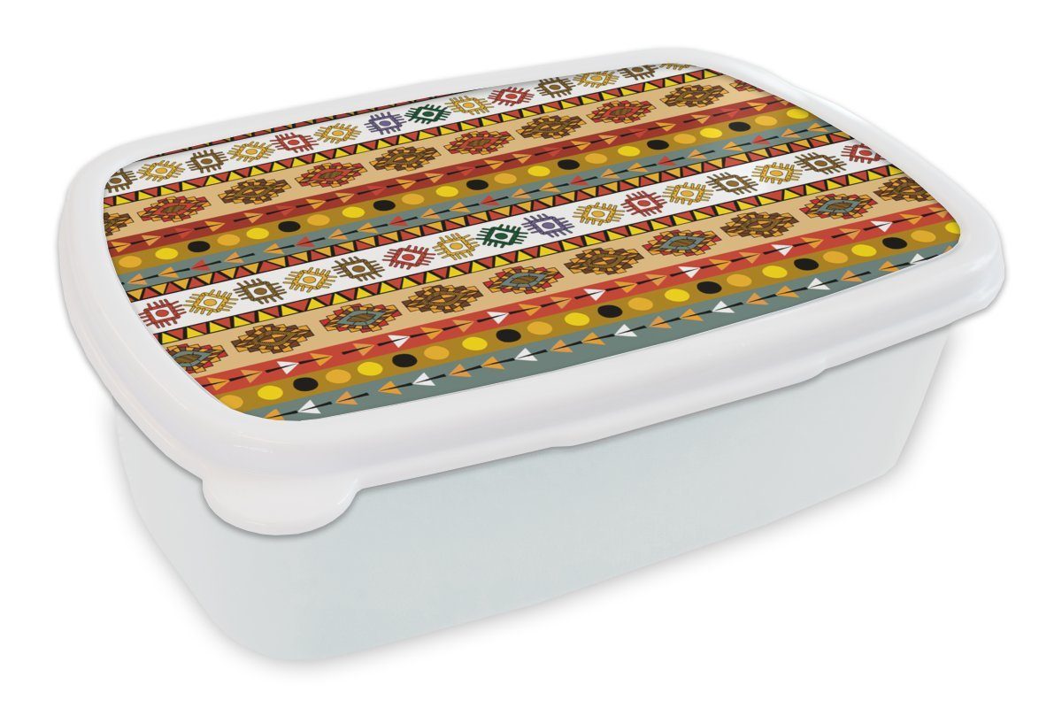 und Maya - Muster für Kunststoff, MuchoWow Mädchen Brotdose, (2-tlg), Lunchbox Brotbox Jungs weiß - Erwachsene, Lateinamerika, und Kinder für