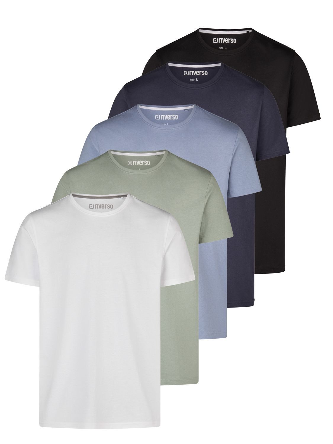 riverso T-Shirt Herren Basicshirt RIVDean 5er Set Pack Regular Fit (Vorteilspack, 5-tlg) Kurzarm Tee Shirt mit Rundhalsausschnitt aus 100% Baumwolle