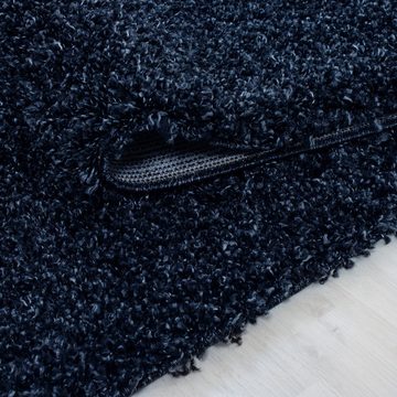 Teppich Unicolor - Einfarbig, Teppium, Rund, Höhe: 30 mm, Teppich Wohnzimmer Shaggy Einfarbig Marineblau Modern Flauschig Weiche